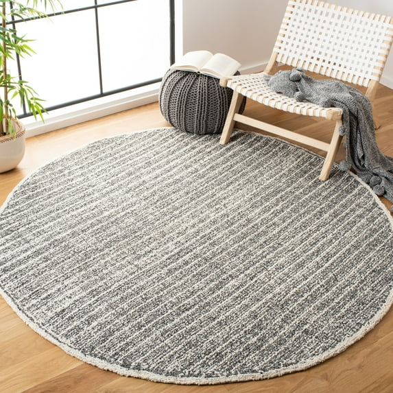 SAFAVIEH Abstract Dani Striped Area Rug, Ivory/Black, 6' x 6' Round