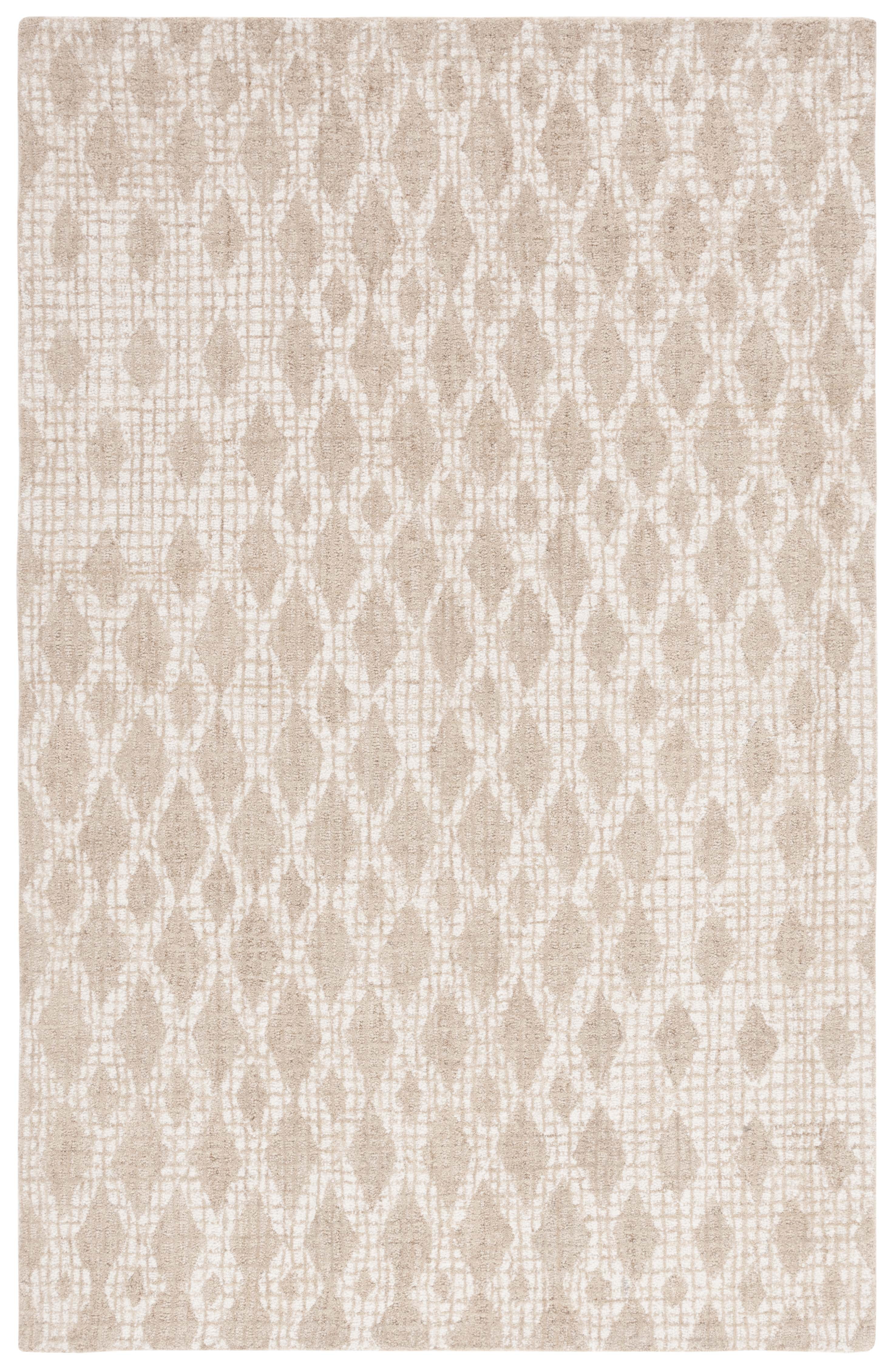 Handmade Beige/Ivory Abstract Wool Rectangular Area Rug 5' x 8'