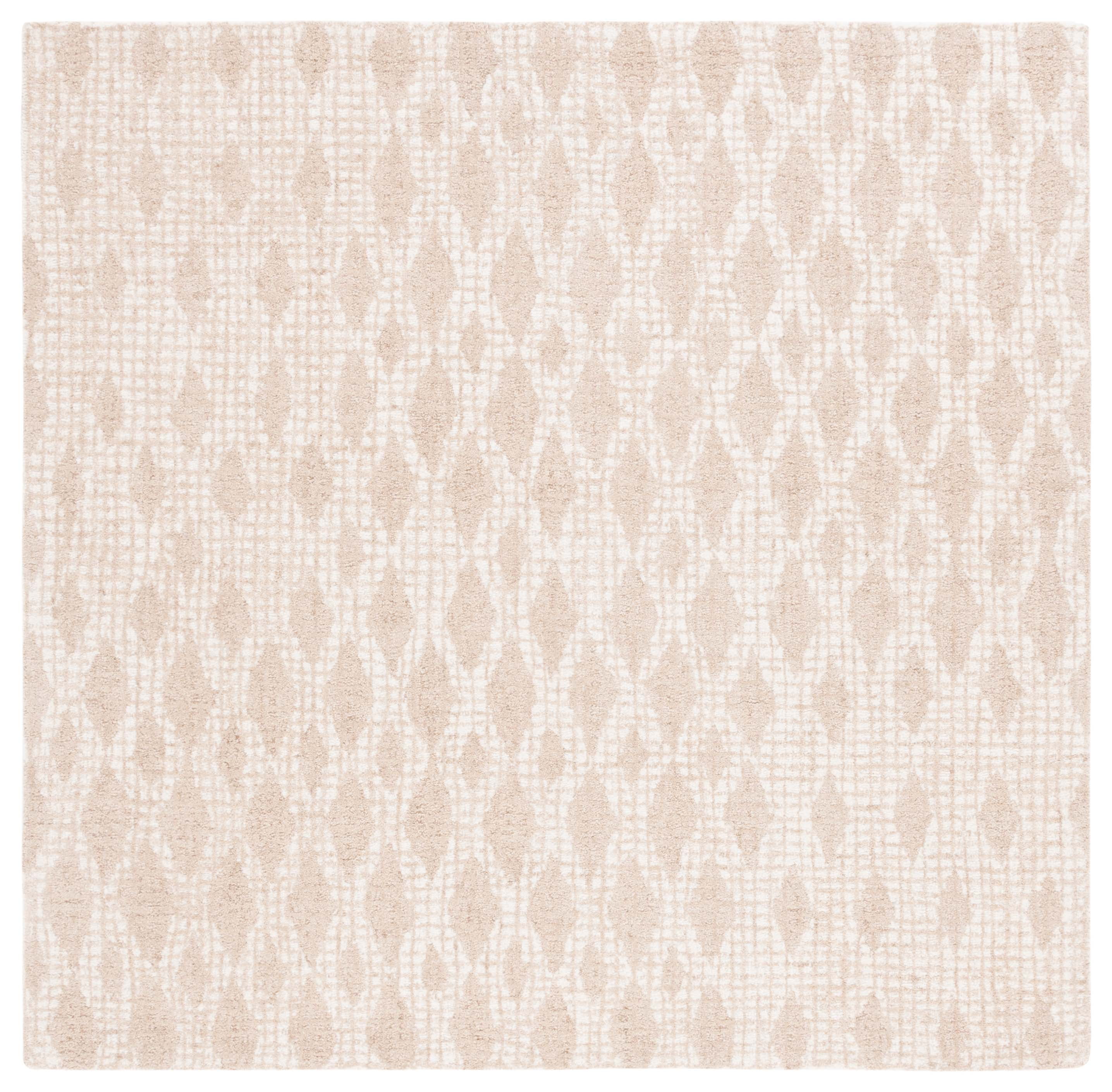 Ivory and Beige Tufted Wool Square Area Rug, 6' x 6'