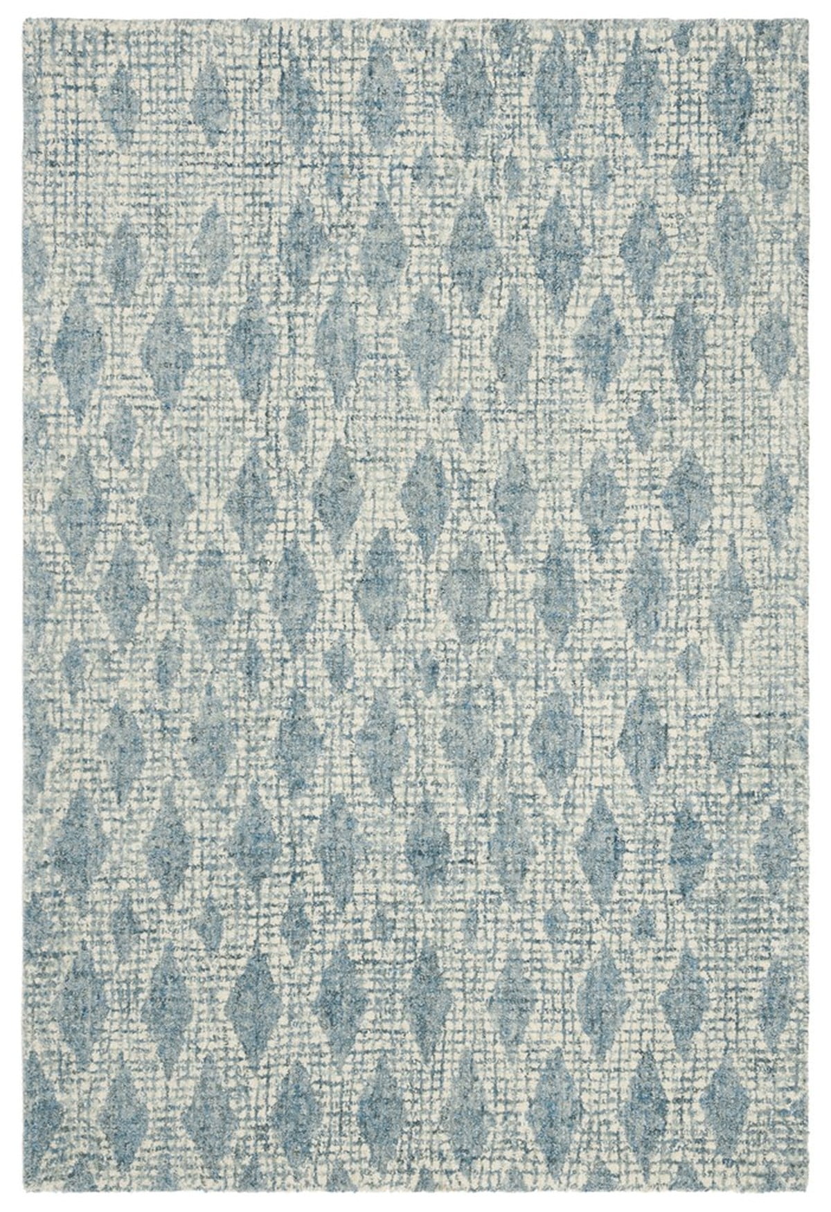 Ivory and Blue Handmade Tufted Wool Abstract Area Rug, 3' x 5'