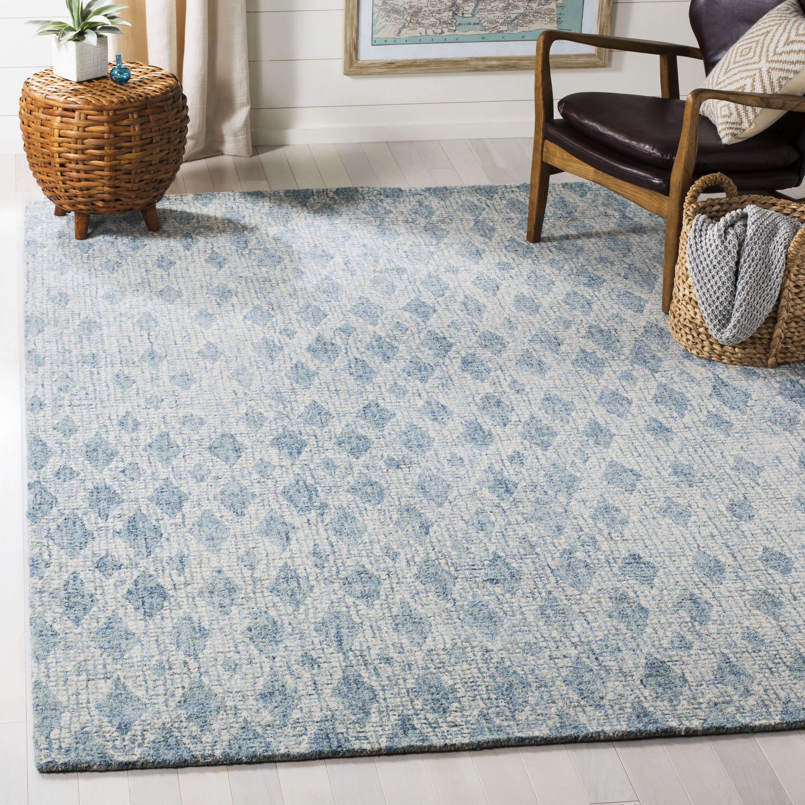 SAFAVIEH Abstract Darian Geometric Diamonds Area Rug, Ivory/Blue, 3' x 5'