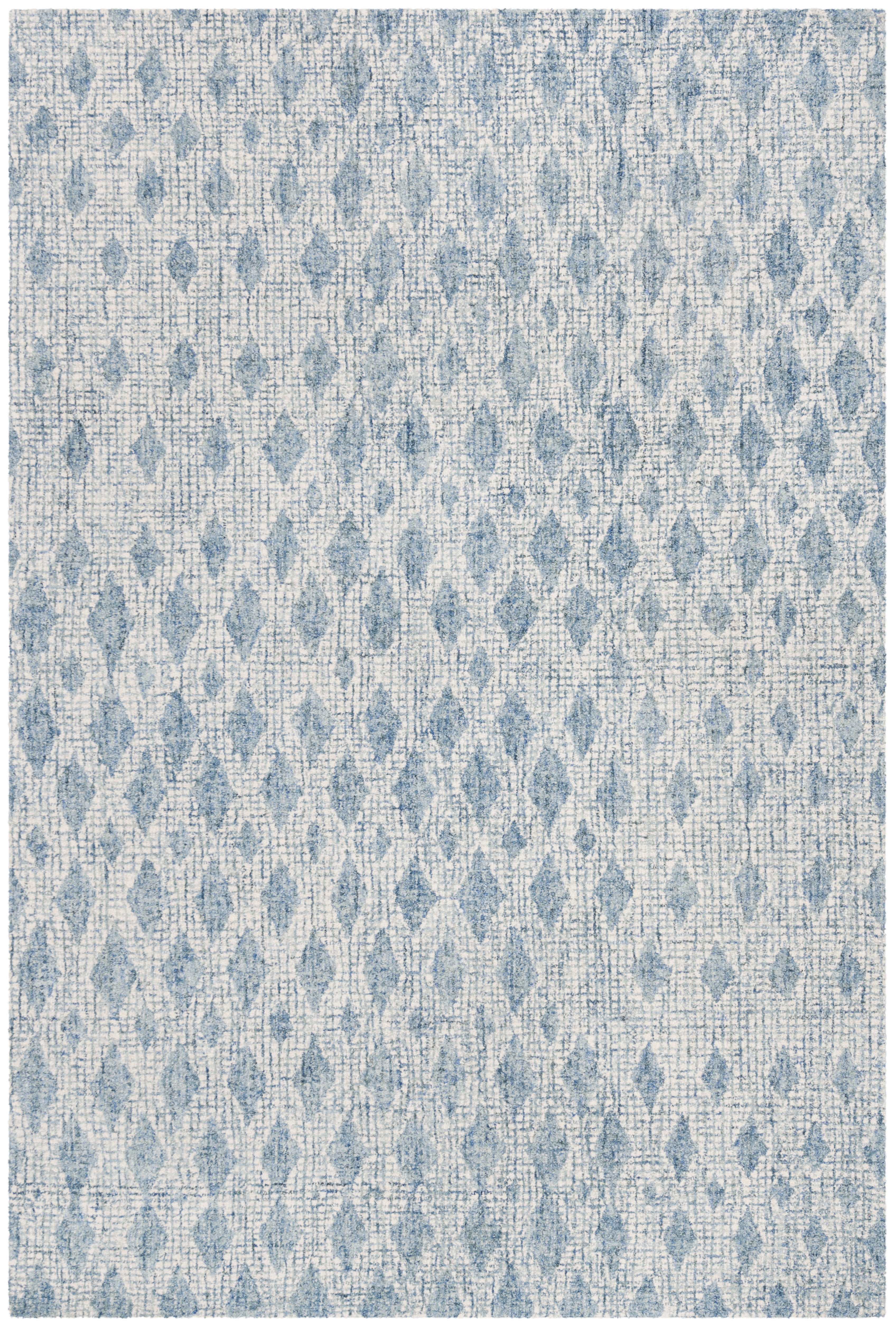 Ivory and Blue Handmade Wool Abstract Tufted Rug, 5' x 8'