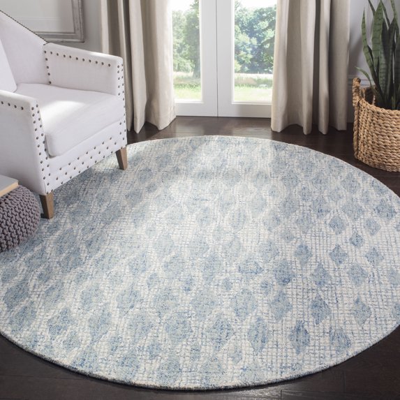 SAFAVIEH Abstract Darian Geometric Diamonds Area Rug, Ivory/Blue, 6' x 6' Round