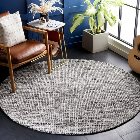Safavieh Abstract Delia Distressed Wool Area Rug, Black/Ivory, 6' x 6' Round