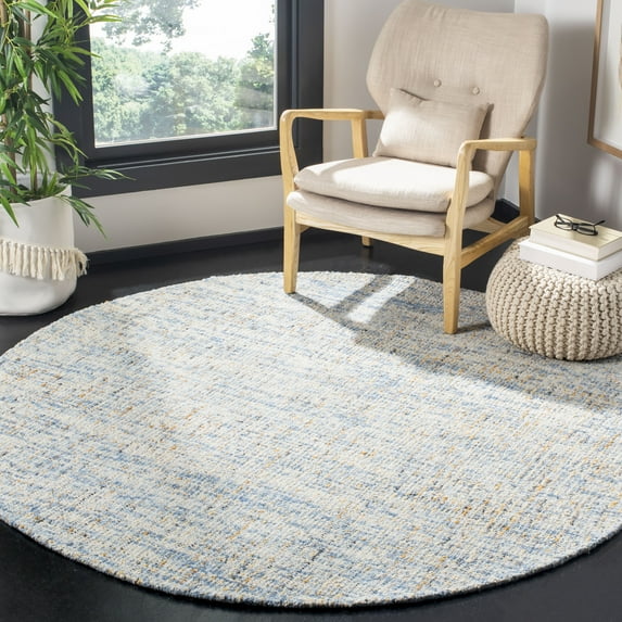 SAFAVIEH Abstract Delia Distressed Wool Area Rug, Dark Blue/Rust, 4' x 4' Round