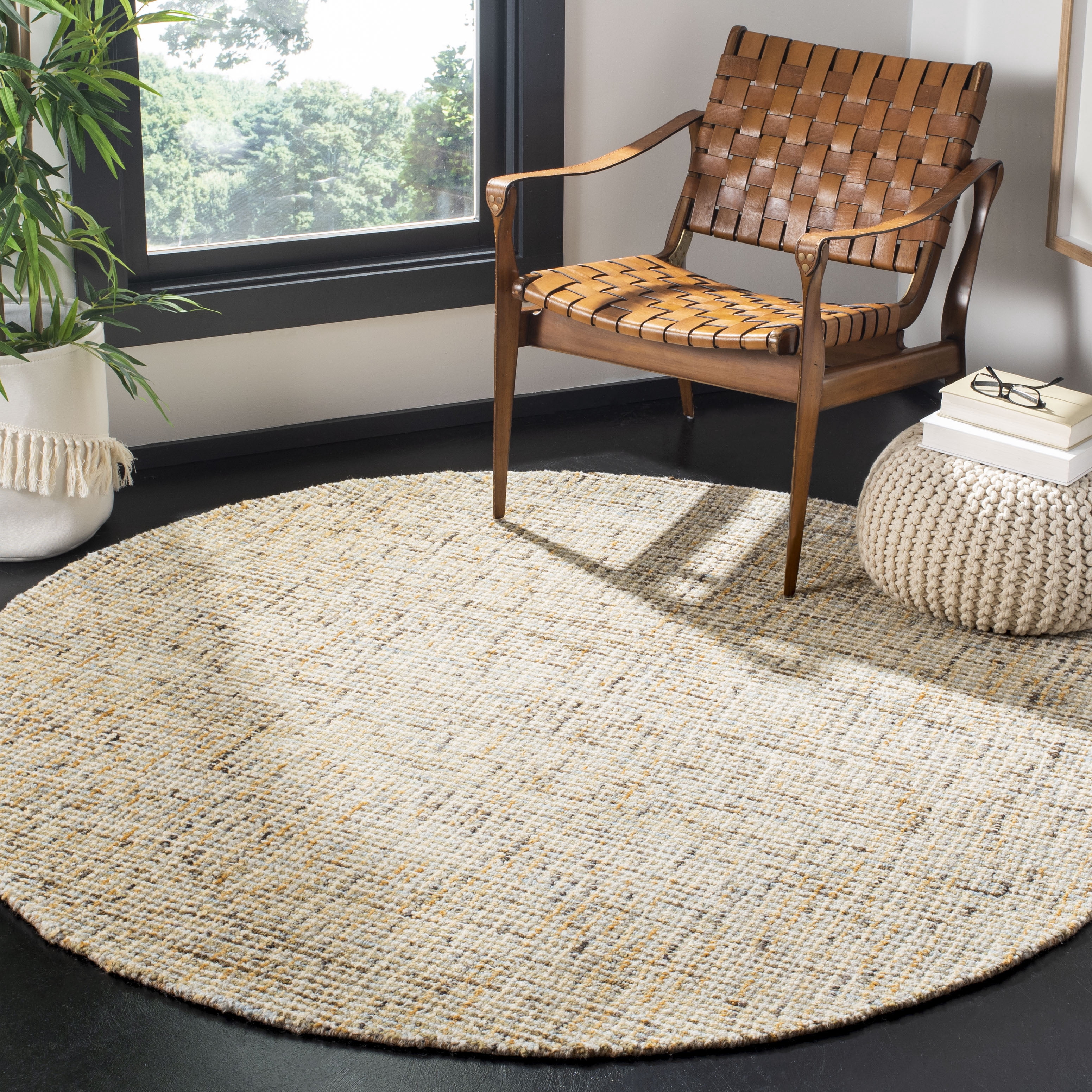 Safavieh Abstract Delia Distressed Wool Area Rug, Gold/Blue, 8' x 8' Round
