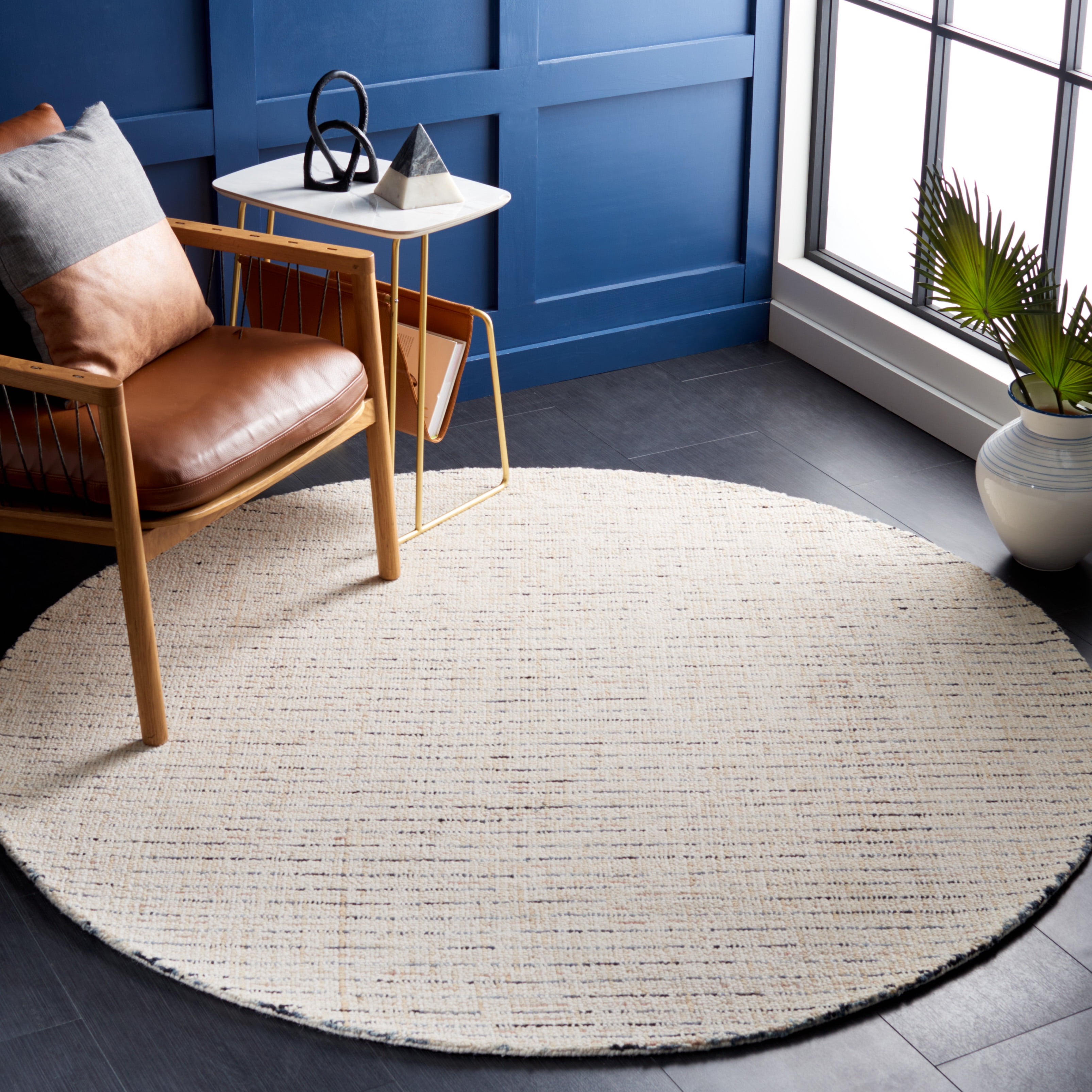 Safavieh Abstract Delia Distressed Wool Area Rug, Ivory/Blue, 6' x 6' Round