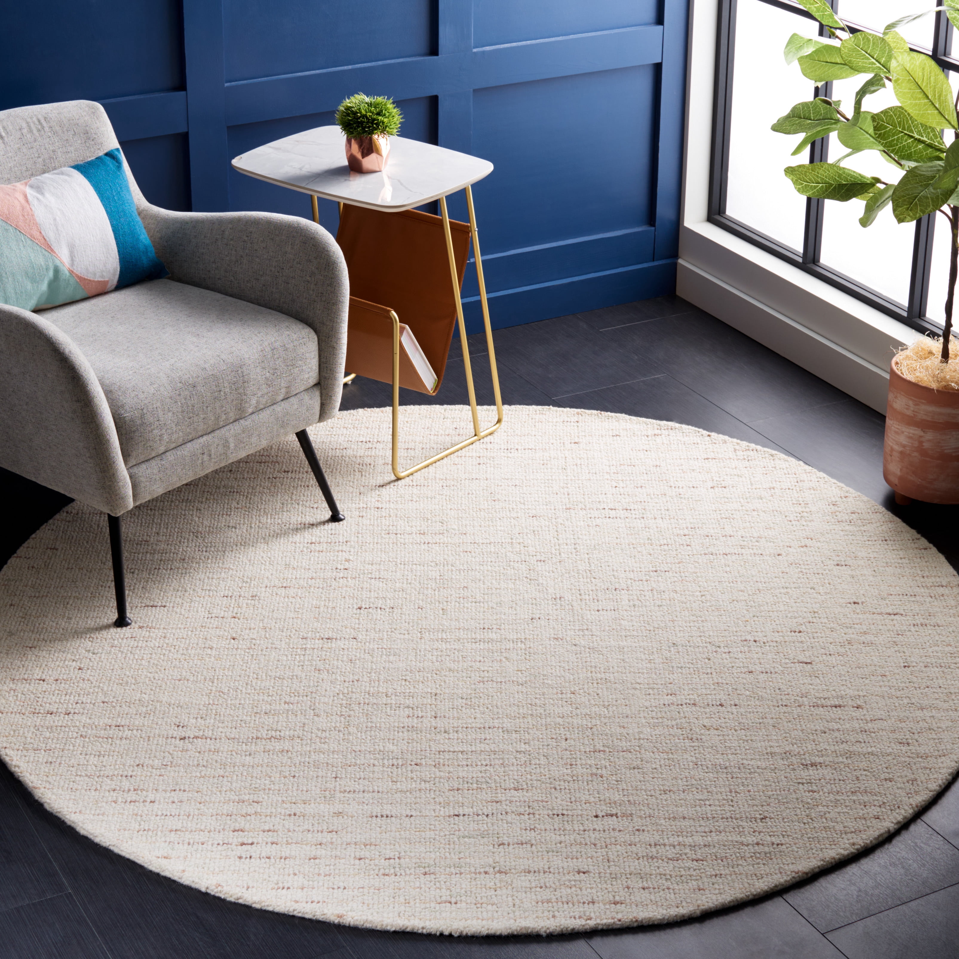 Safavieh Abstract Delia Distressed Wool Area Rug, Ivory/Brown, 6' x 6' Round