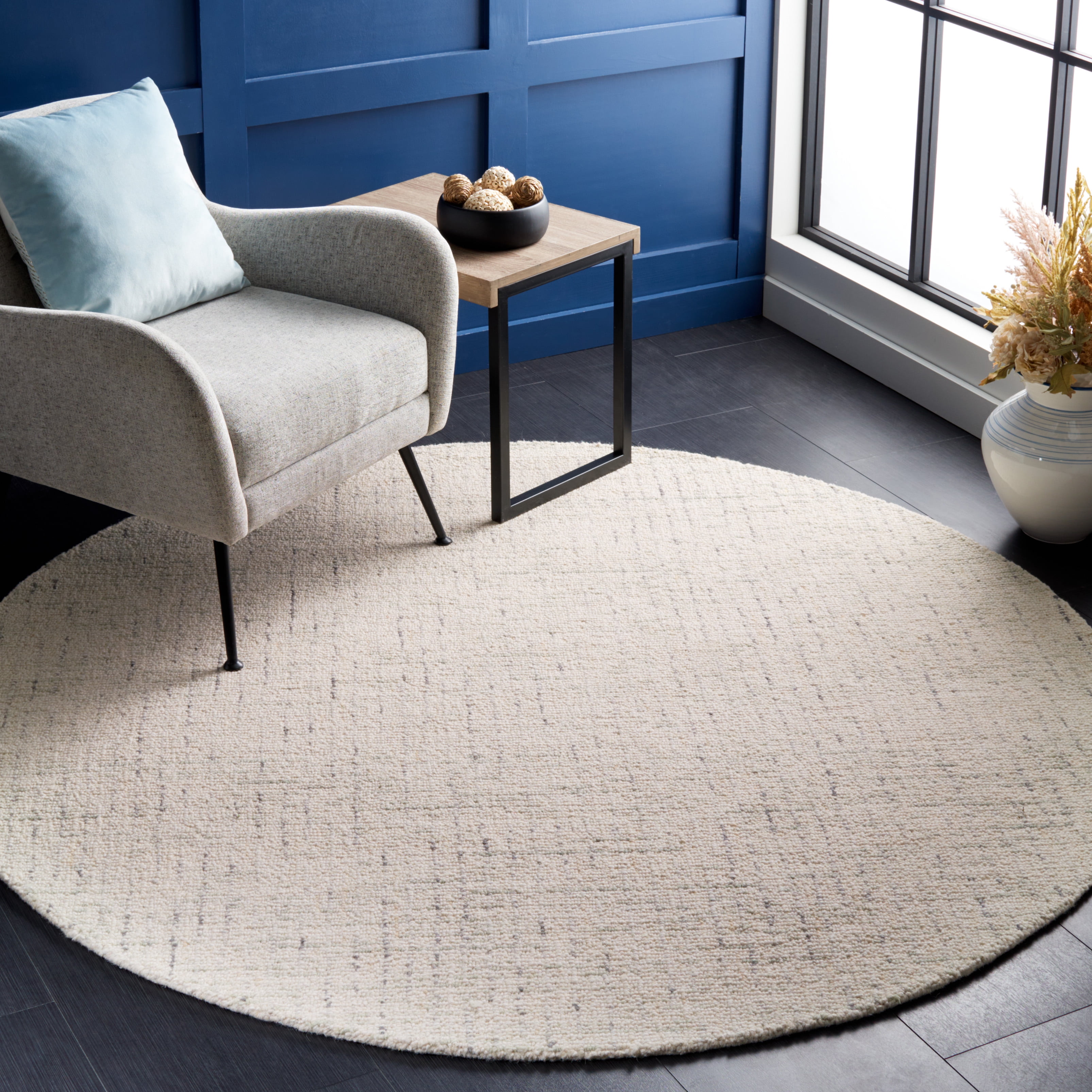 Safavieh Abstract Delia Distressed Wool Area Rug, Ivory/Light Gray, 8' x 8' Round