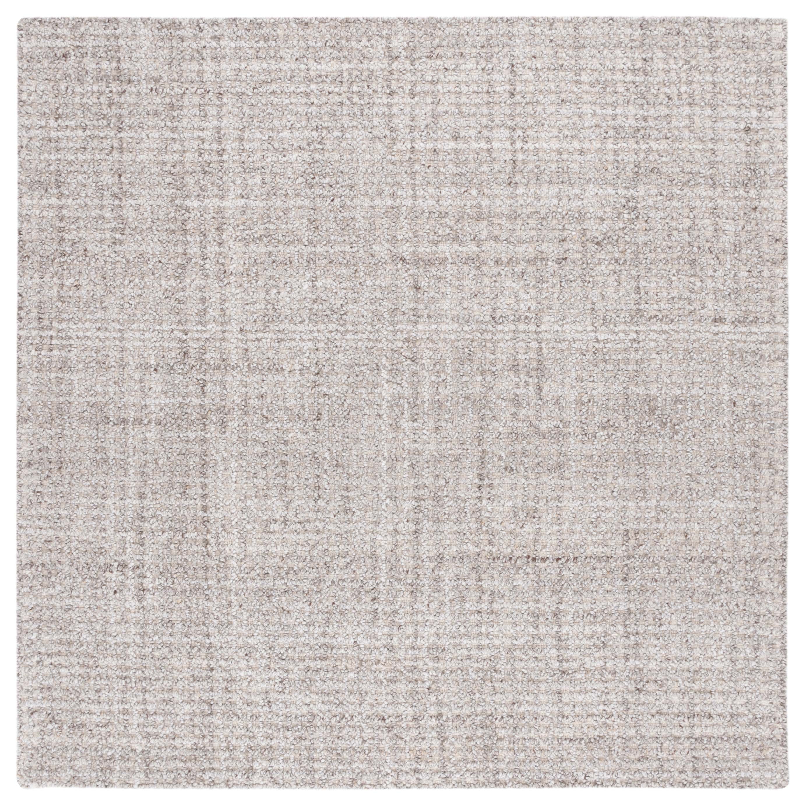 Light Brown and Gray Wool Tufted Square Rug, 6' x 6'