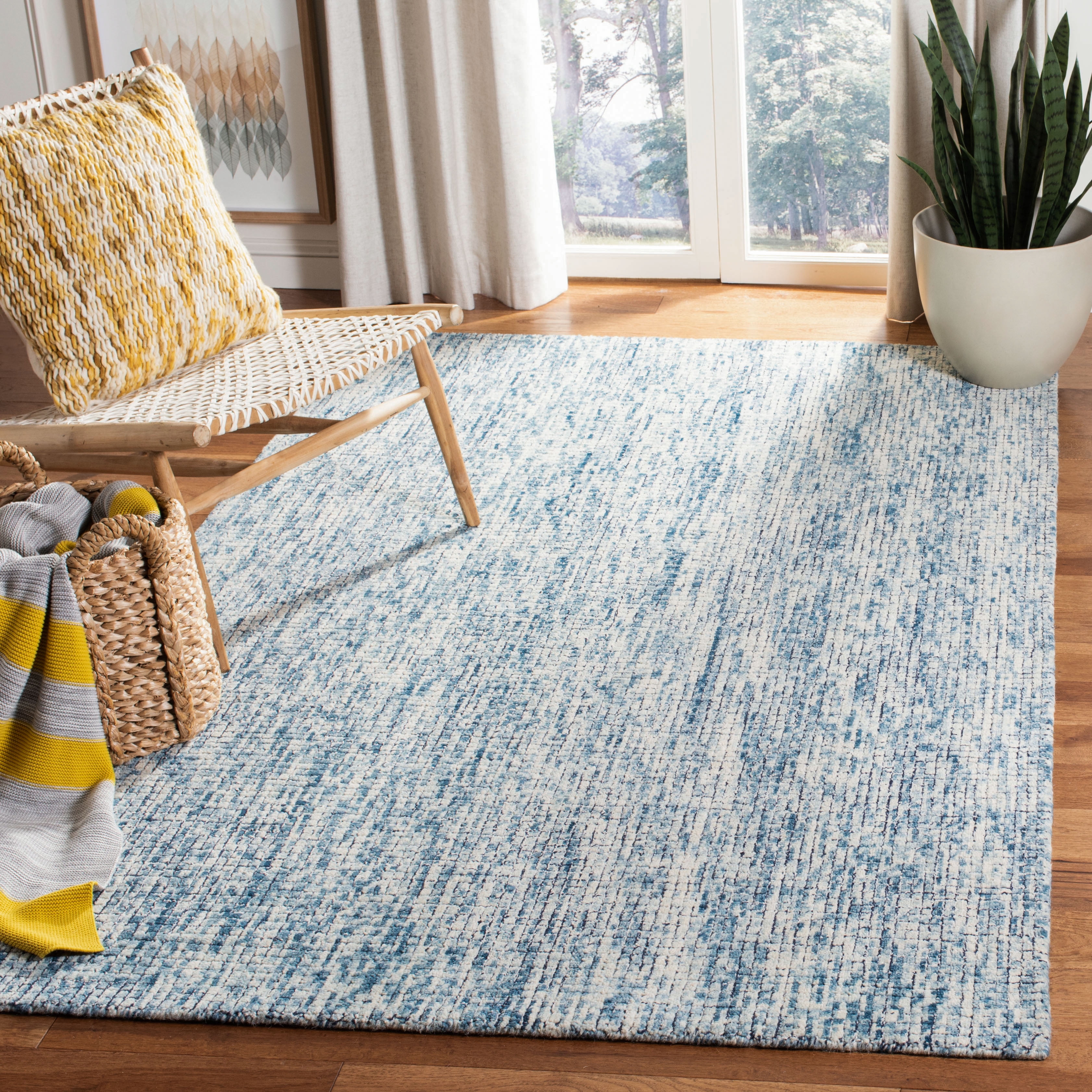 SAFAVIEH Abstract Devyn Geometric Wool Area Rug, Ivory/Navy, 2' x 3'