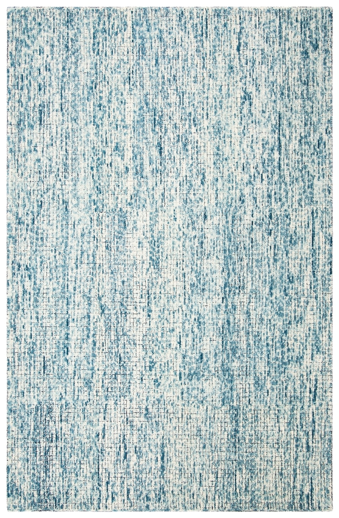 Ivory and Navy Abstract Wool Handmade Area Rug
