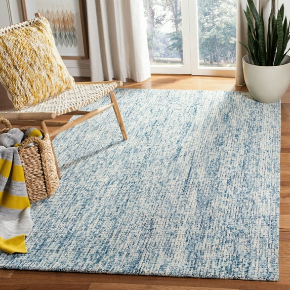 SAFAVIEH Abstract Devyn Geometric Wool Area Rug, Ivory/Navy, 6' x 6' Square