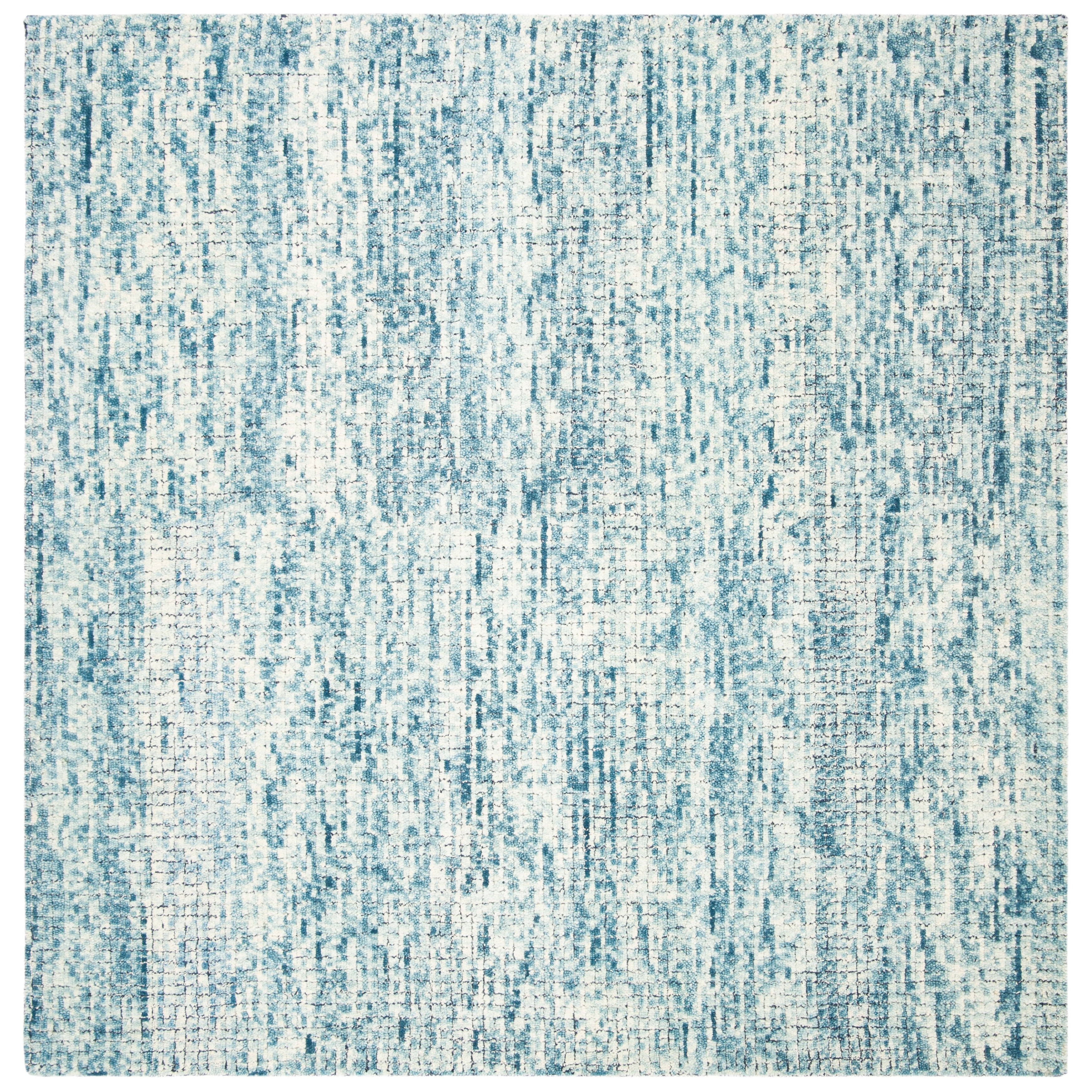 Handcrafted Ivory Abstract Square Wool & Viscose Rug 6'x6'