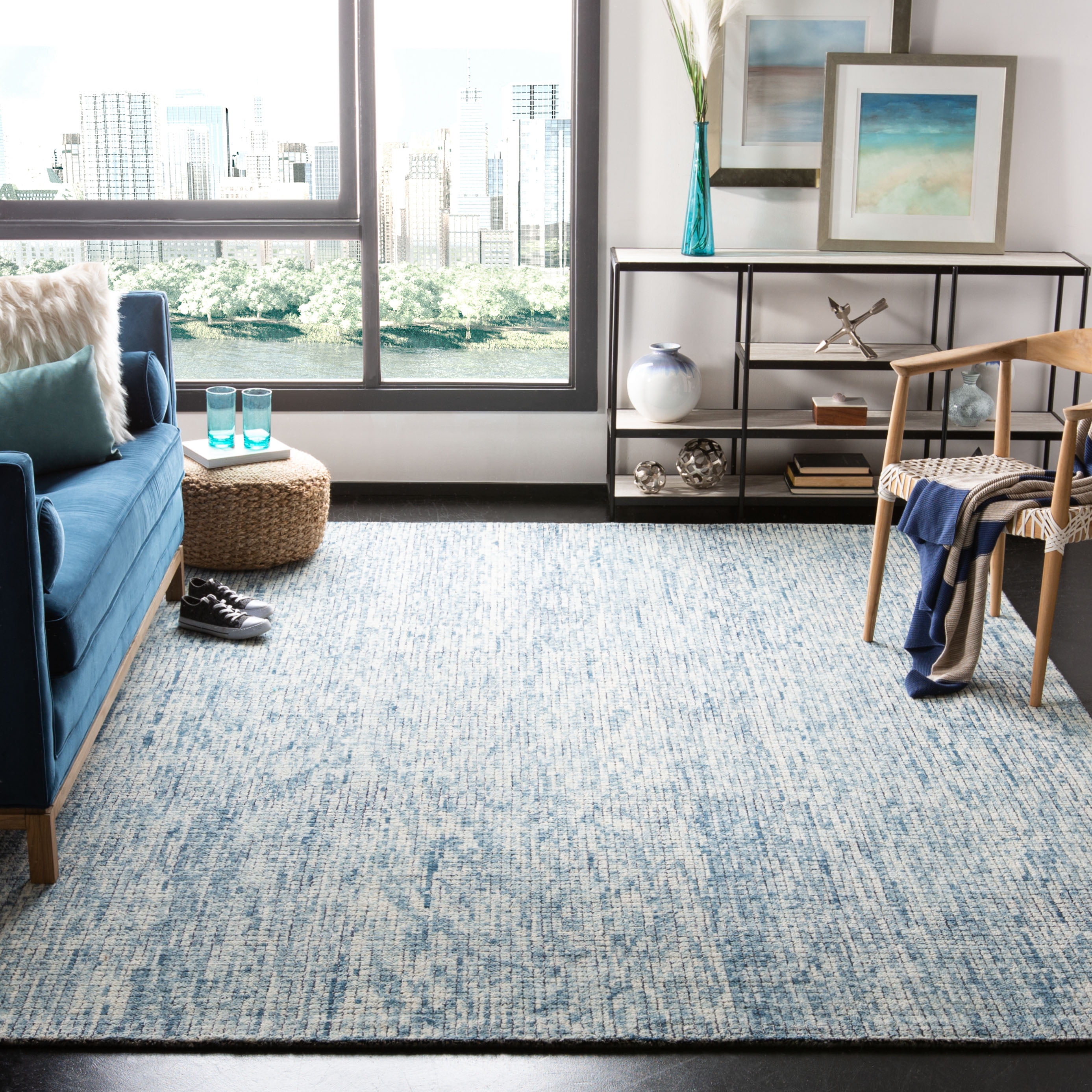 SAFAVIEH Abstract Devyn Geometric Wool Area Rug, Ivory/Navy, 8' x 10'