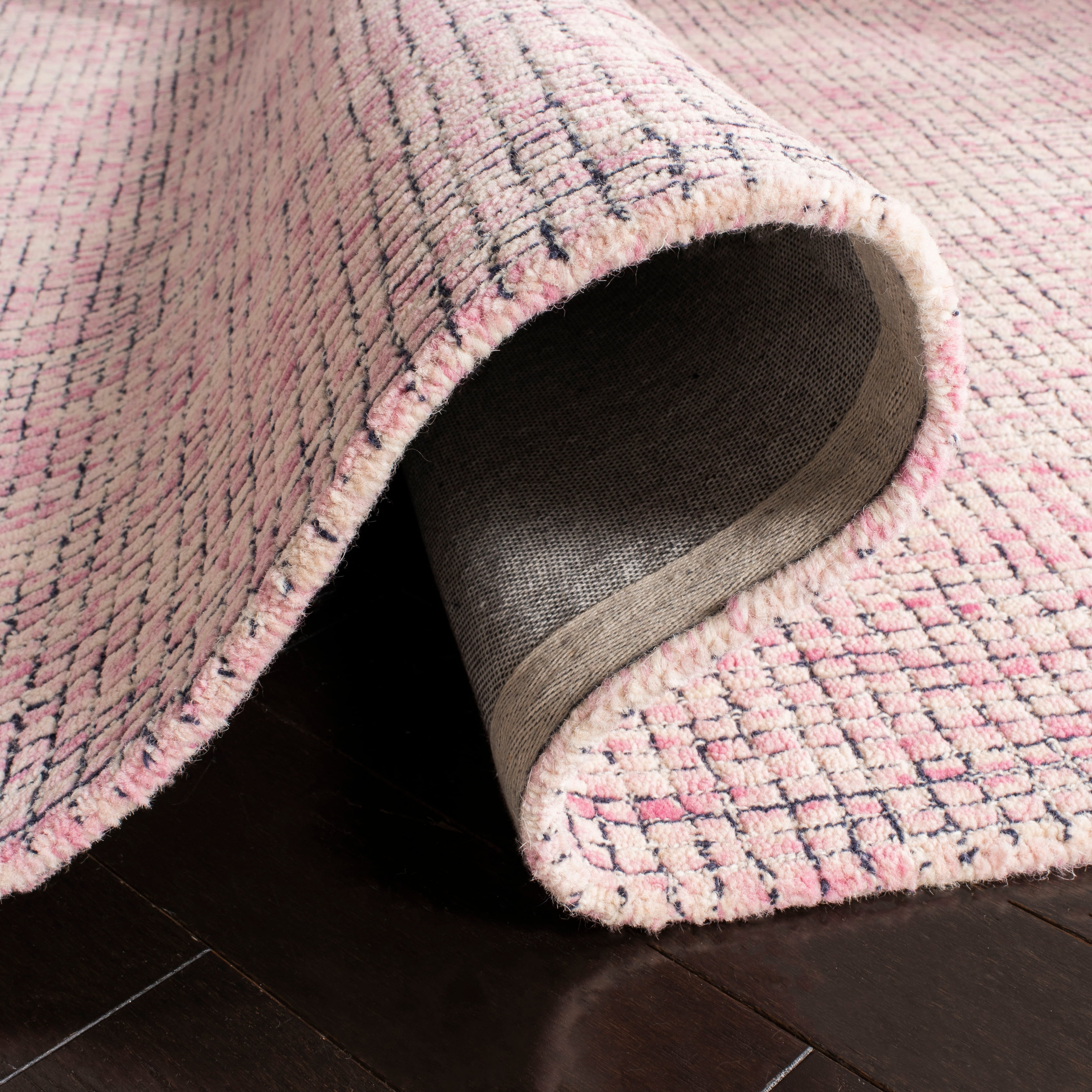 Ivory and Pink 2'3" x 8' Handmade Wool Tufted Abstract Rug