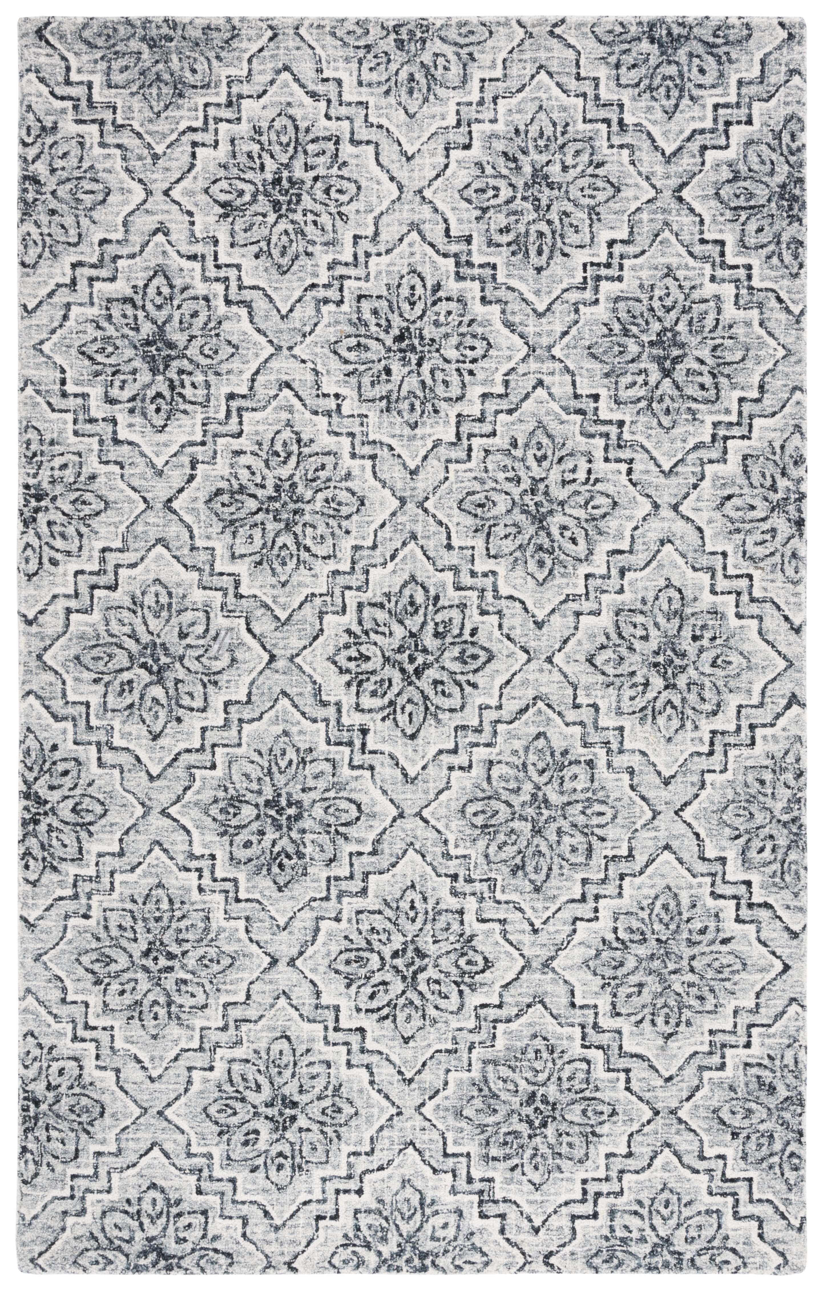 Handmade Gray Wool Tufted Abstract Rectangular Rug