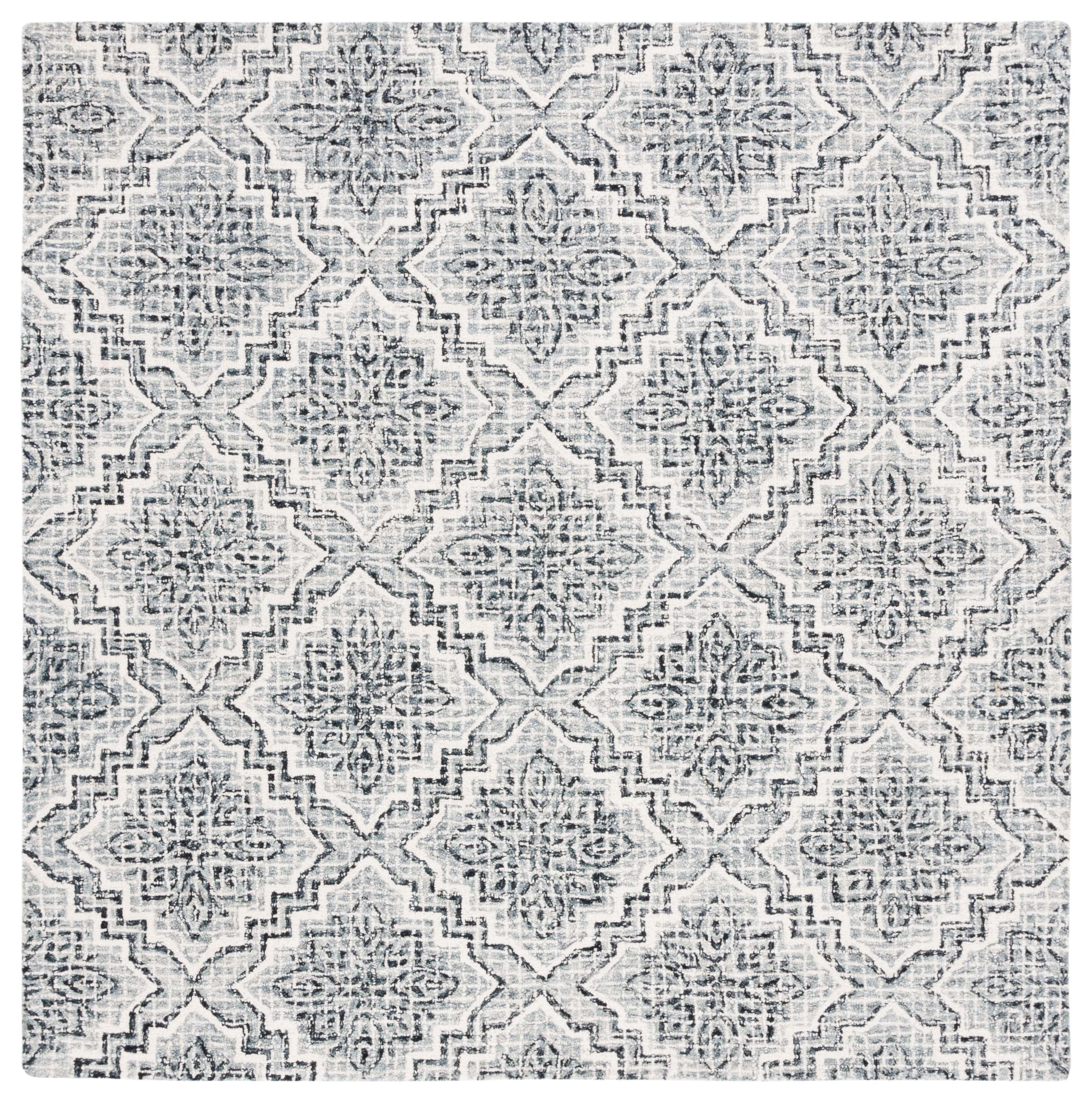 Handmade Dark Blue/Grey Abstract Wool Square Rug - 6' x 6'