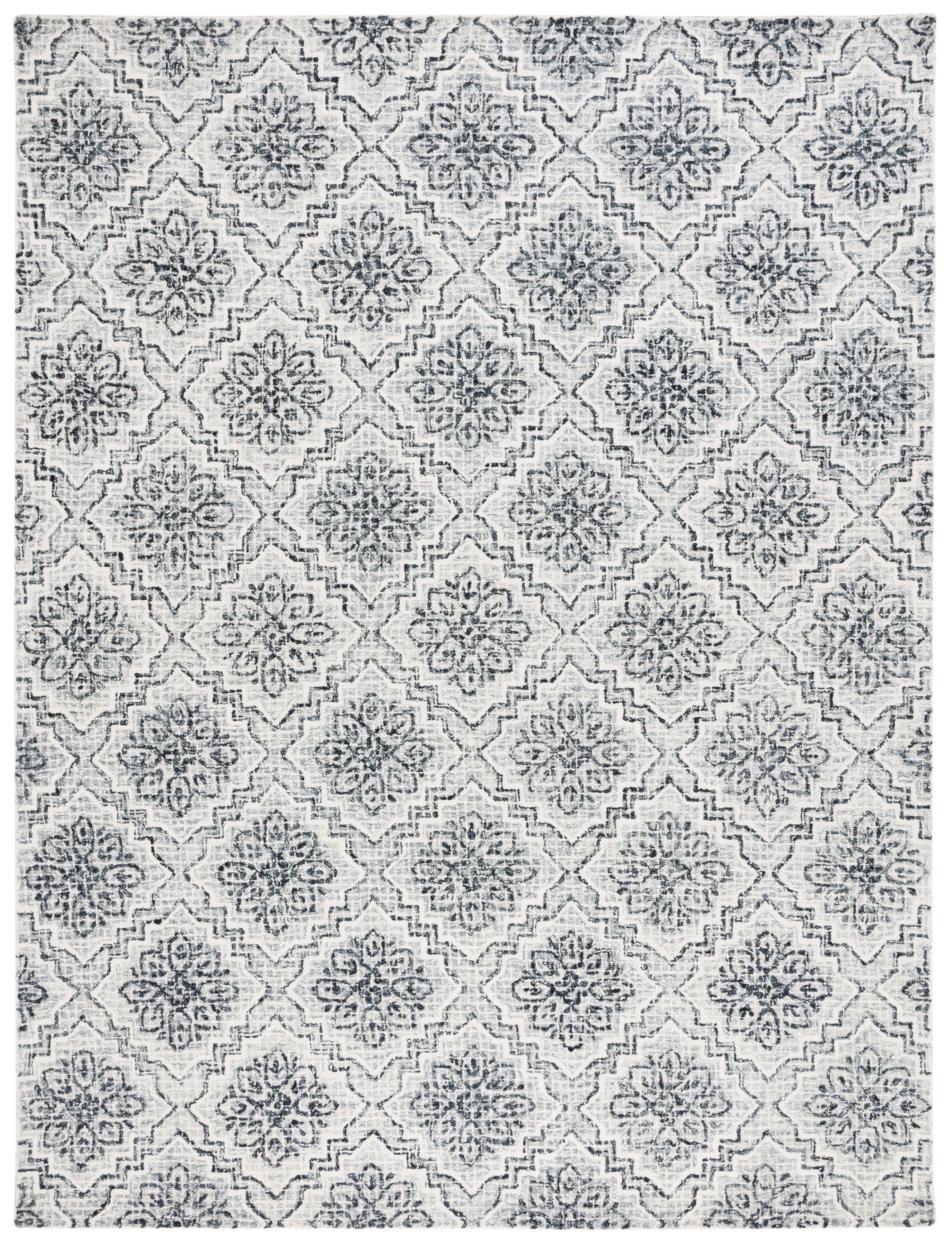 Handmade Dark Blue and Gray Wool 8' x 10' Abstract Area Rug