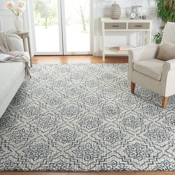 SAFAVIEH Abstract Drew Abstract Wool Area Rug, Ivory/Navy, 8' x 10'