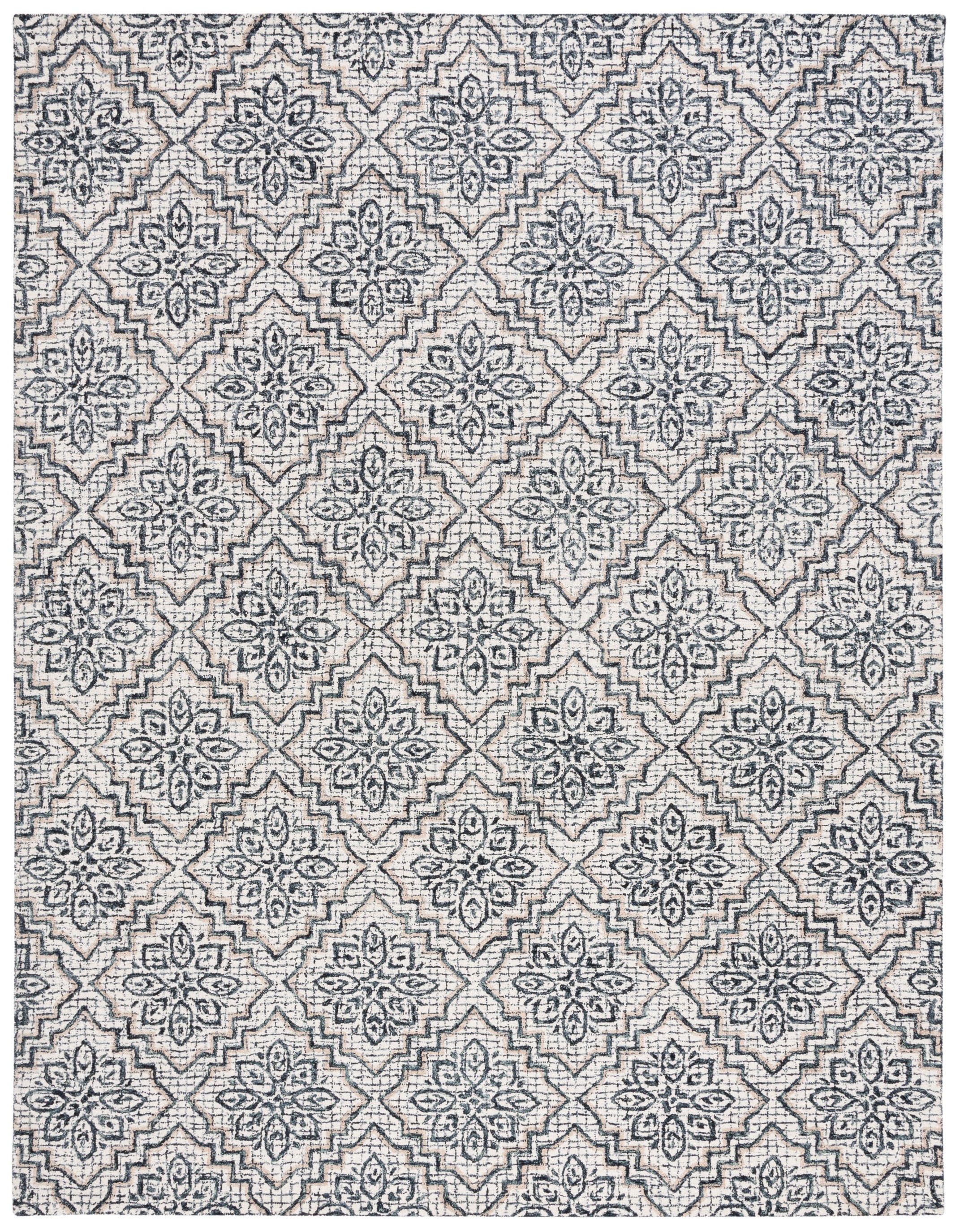 Hand-Tufted Ivory and Navy Wool 8' x 10' Abstract Rug