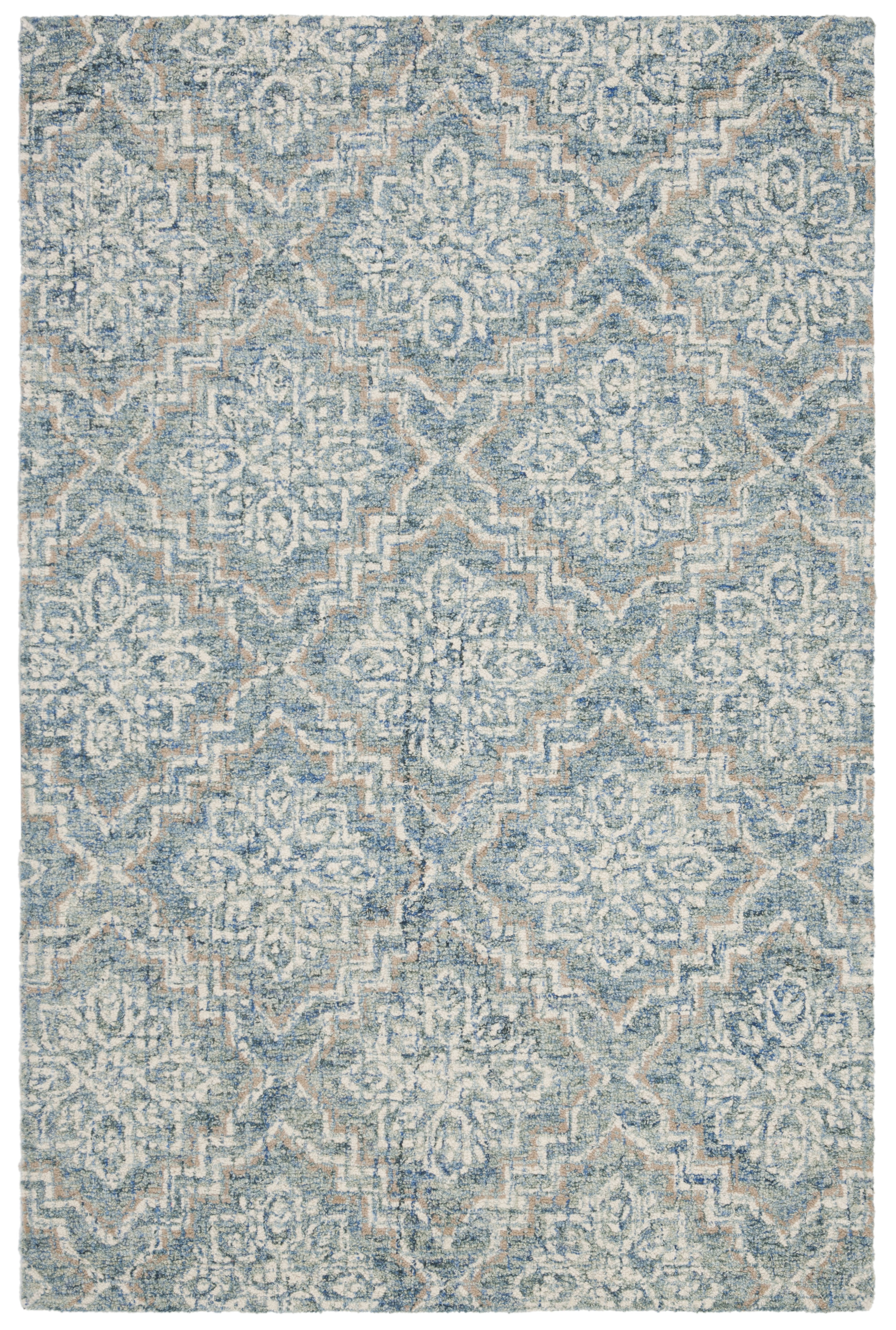 Hand-Tufted Abstract Blue Wool Runner Rug - 27" x 6"