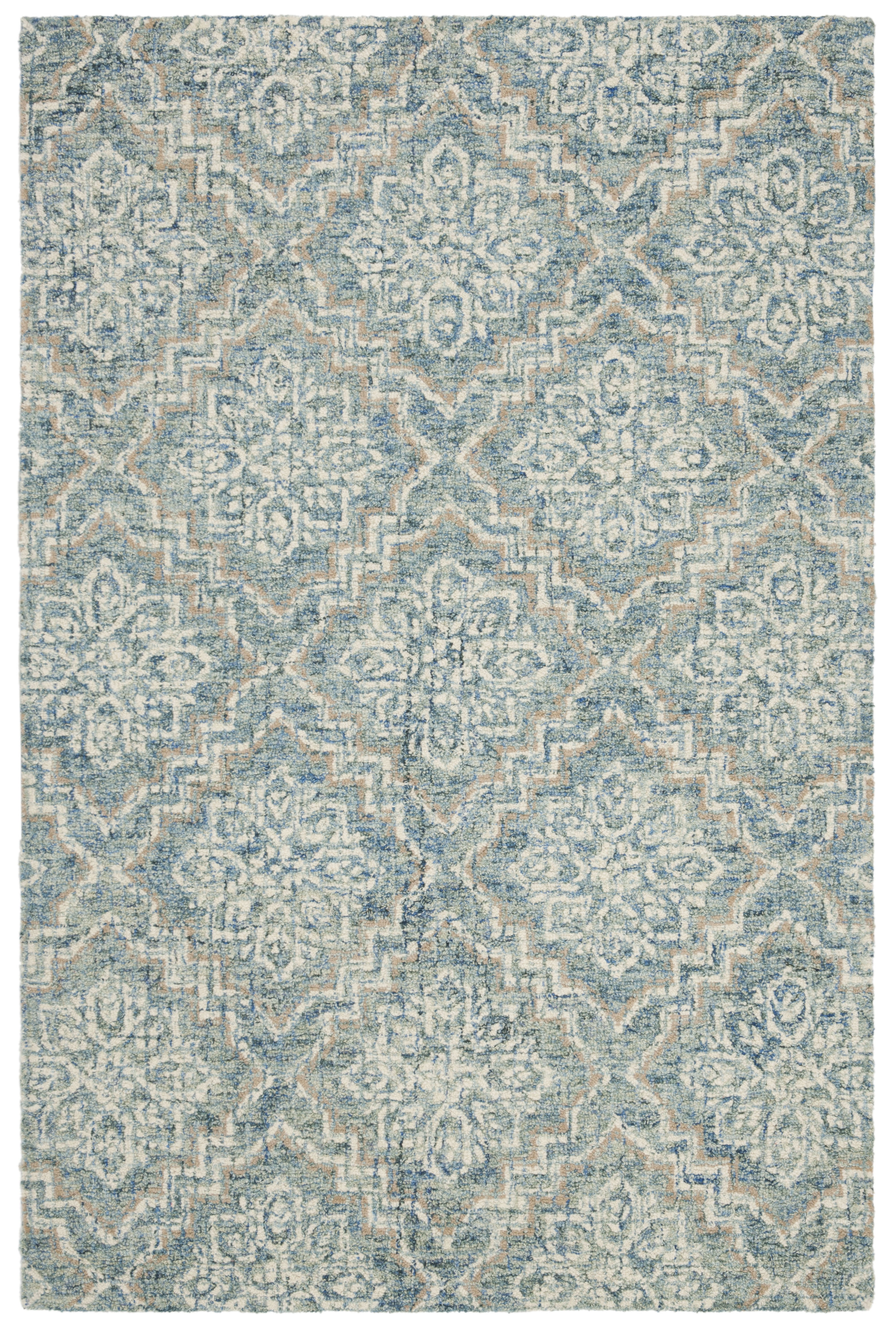 Handmade Tufted Wool Abstract Round Blue Rug 36 in