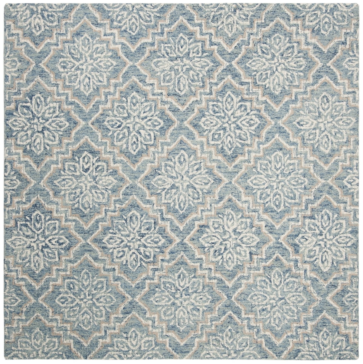 Handmade Abstract Tufted Blue Wool Square Rug - 4' x 4'