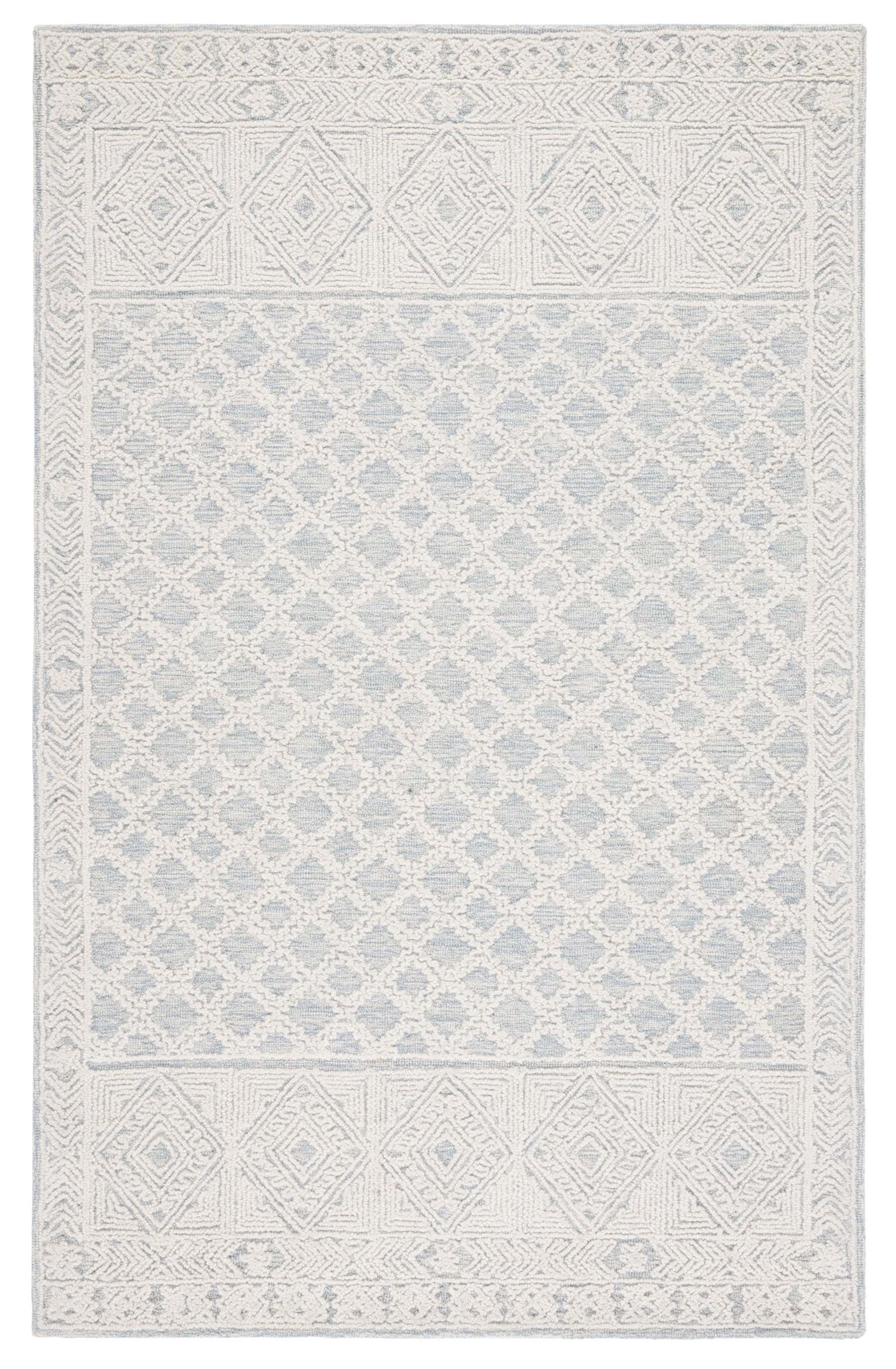 Ivory and Blue Hand-Tufted Wool Abstract Round Rug