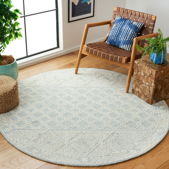 Safavieh Abstract Dusko Trellis Wool Area Rug, Blue/Ivory, 6' x 6' Round