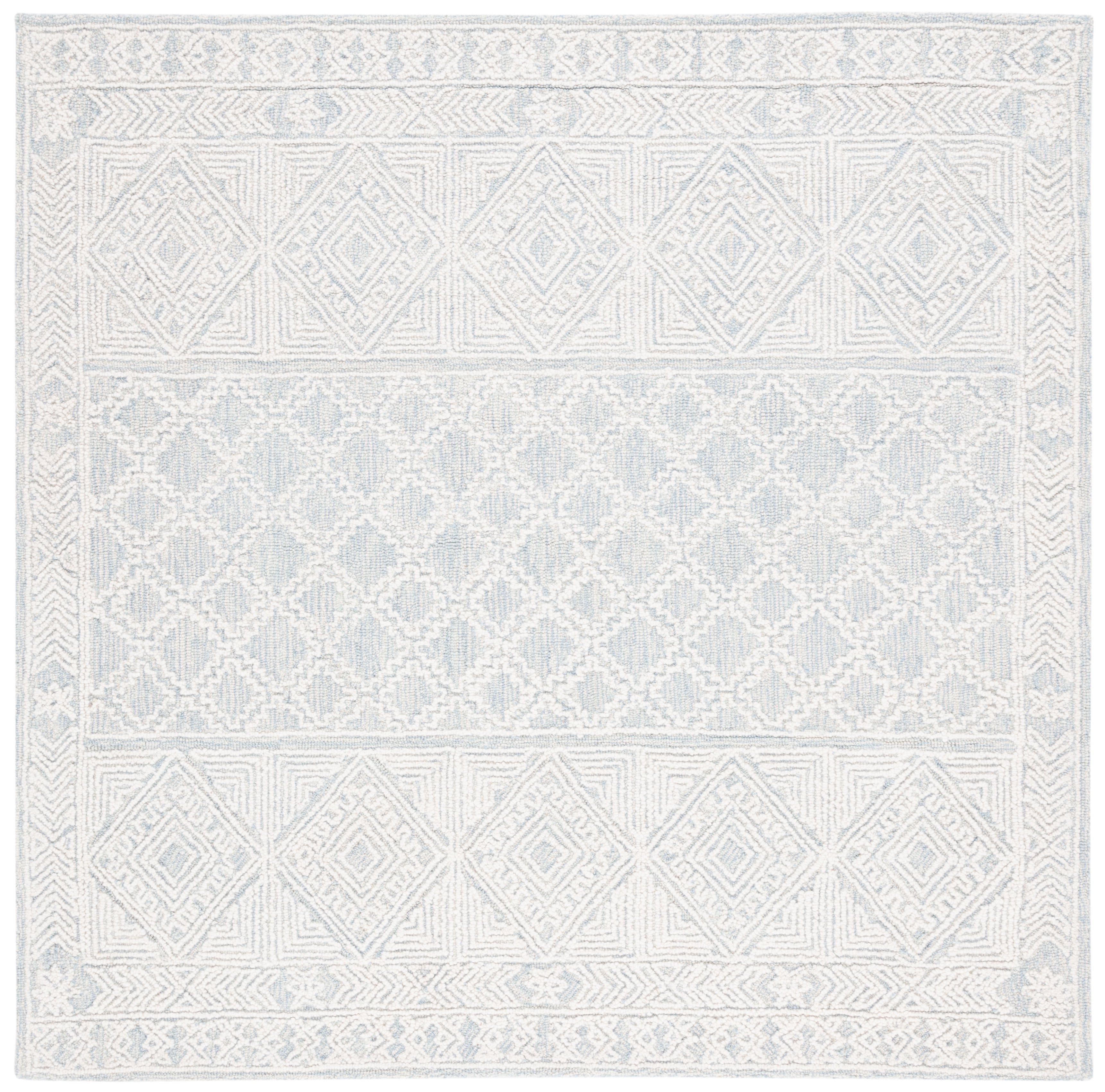 Handmade Blue Wool Abstract Tufted 6' x 6' Square Rug