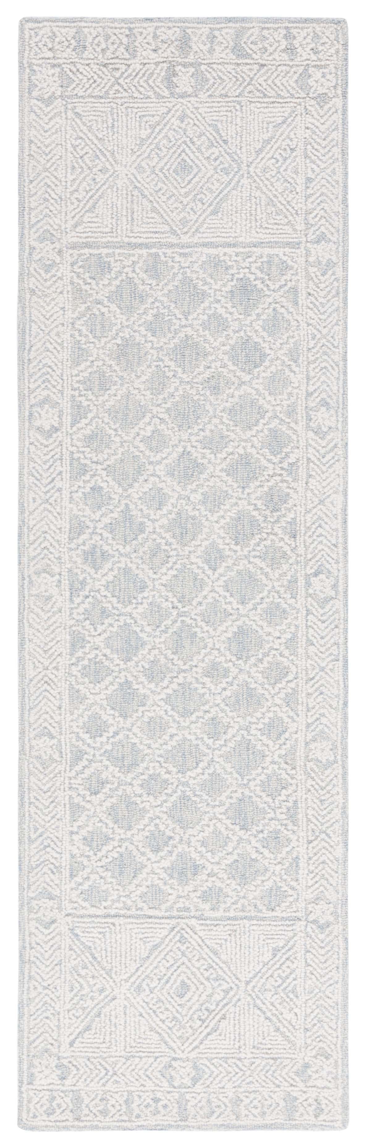 Blue and Ivory Handmade Tufted Wool Runner Rug