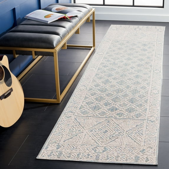 Safavieh Abstract Dusko Trellis Wool Runner Rug, Blue/Ivory, 2'3" x 8'