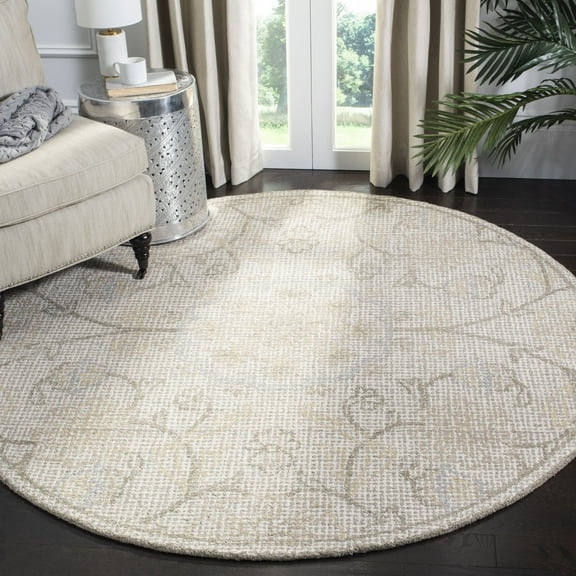 SAFAVIEH Abstract Elouise Geometric Wool Area Rug, Light Gray/Ivory, 6' x 6' Round