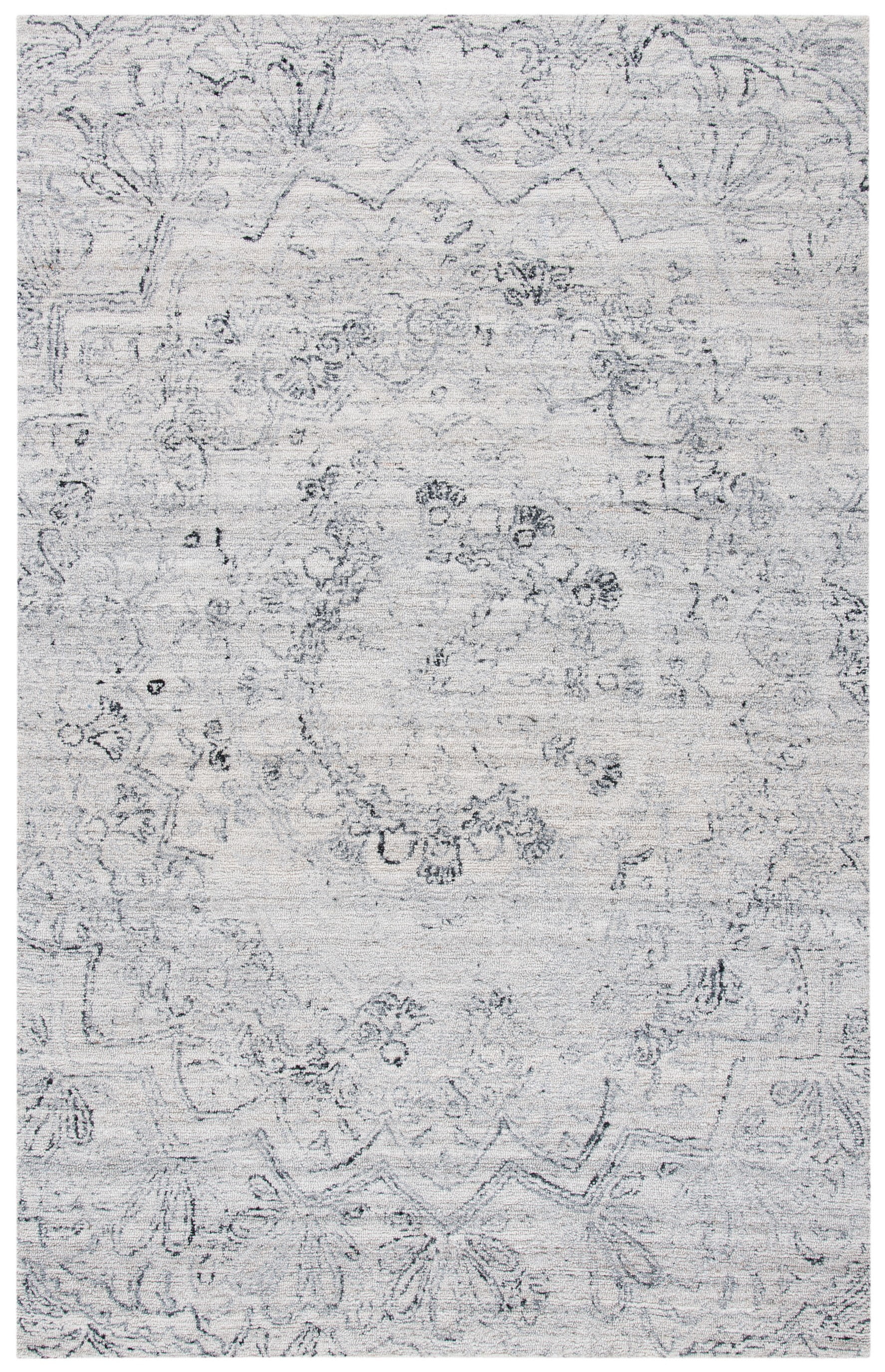 Handmade Black and Ivory Abstract Wool Rug
