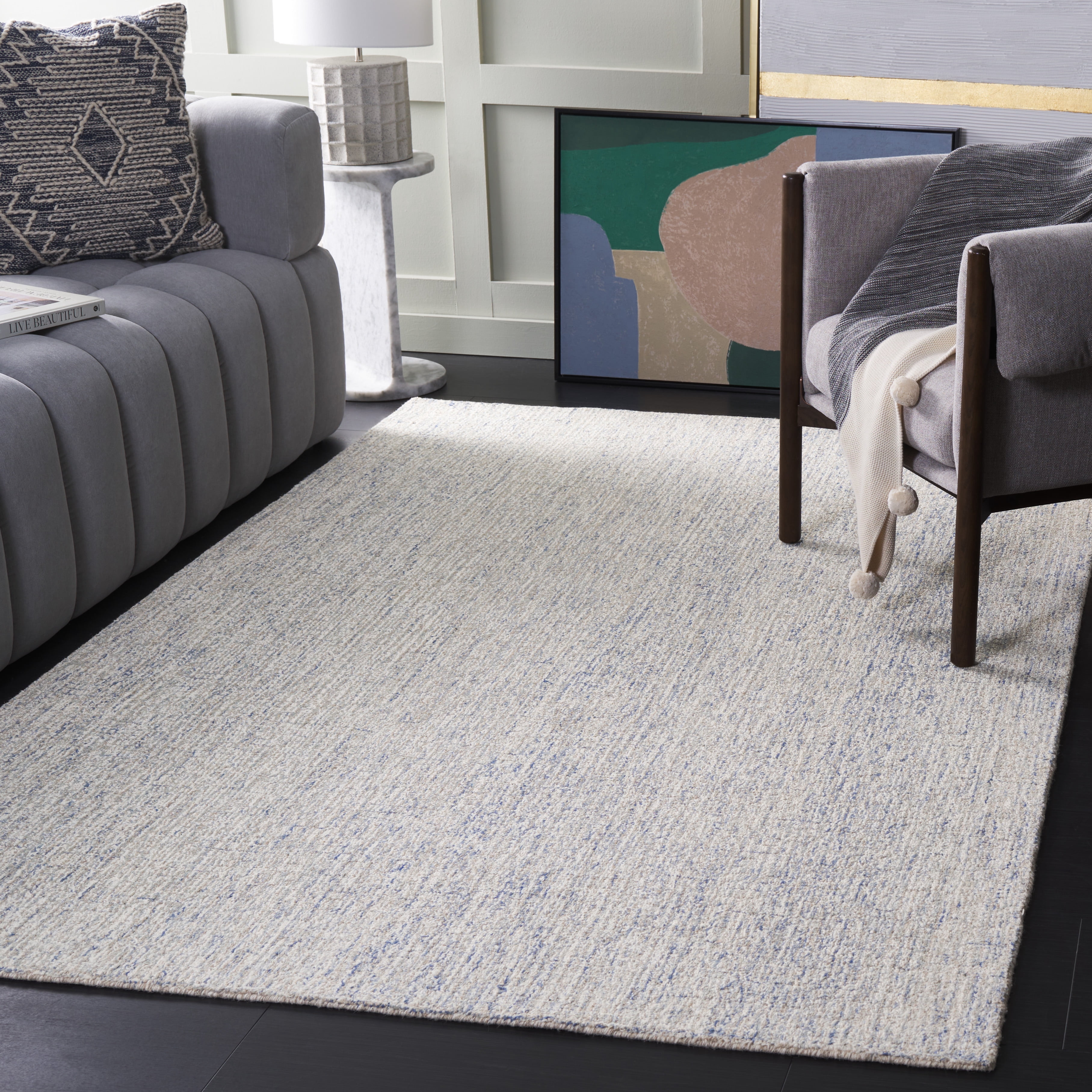 SAFAVIEH Abstract Emely Abstract Wool Area Rug, Ivory/Blue, 5' x 8'