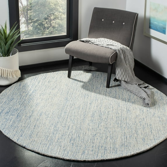 SAFAVIEH Abstract Emely Abstract Wool Area Rug, Ivory/Blue, 8' x 8' Round