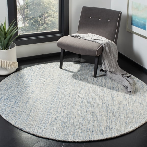 SAFAVIEH Abstract Emely Abstract Wool Area Rug, Ivory/Blue, 8' x 8' Round