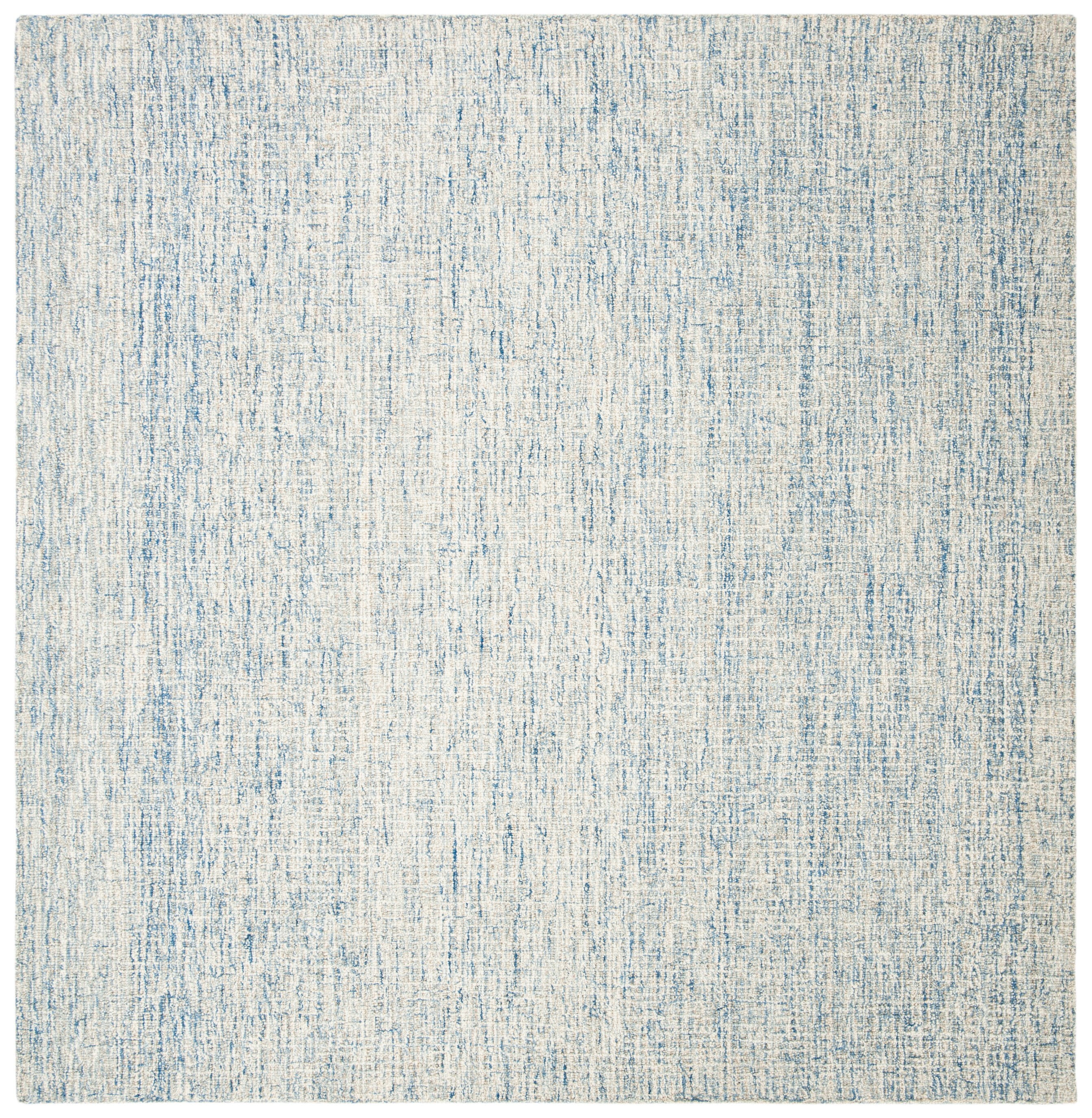 Ivory and Blue Handmade Wool Square Area Rug, 8'x8'