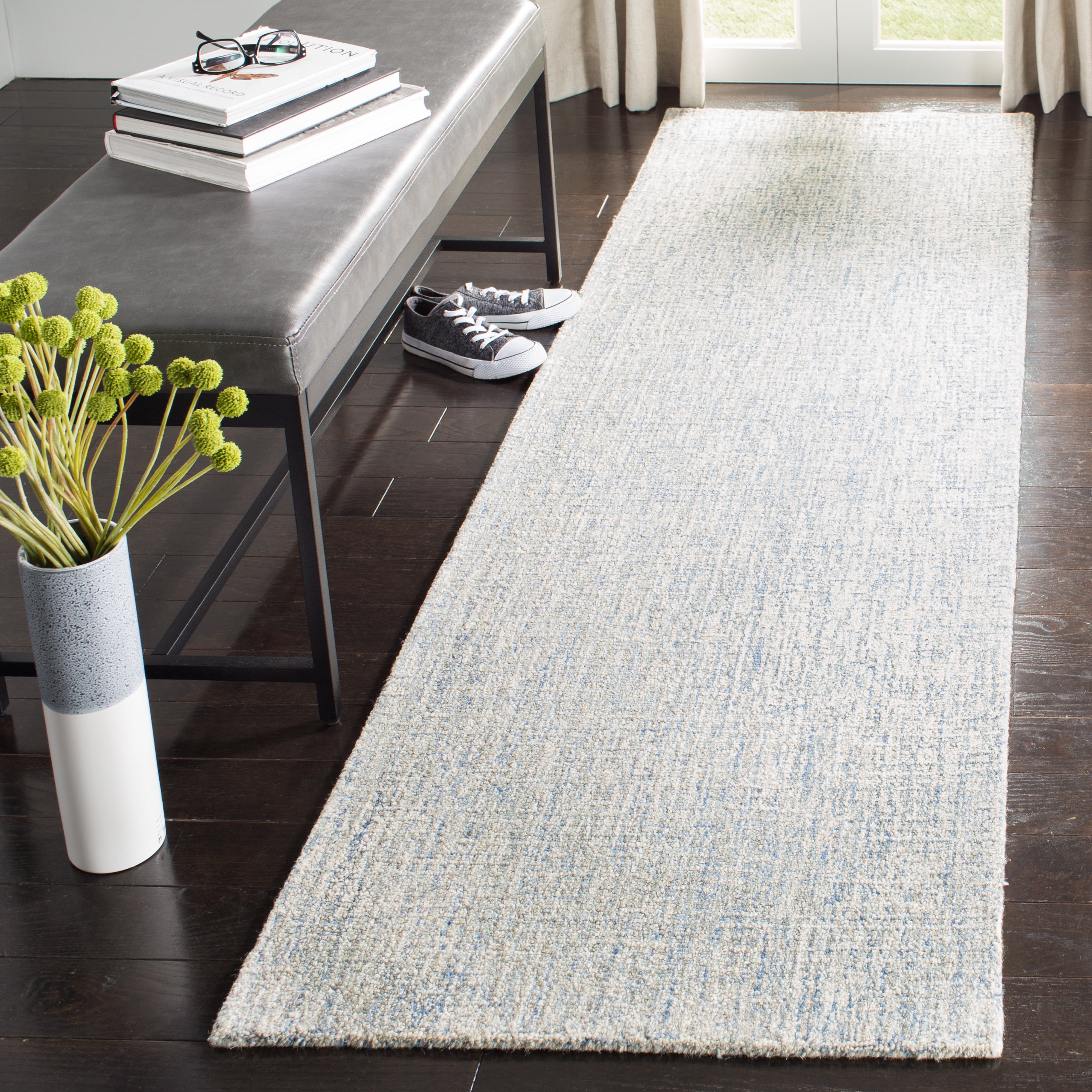 SAFAVIEH Abstract Emely Abstract Wool Runner Rug, Ivory/Blue, 2'3" x 18'