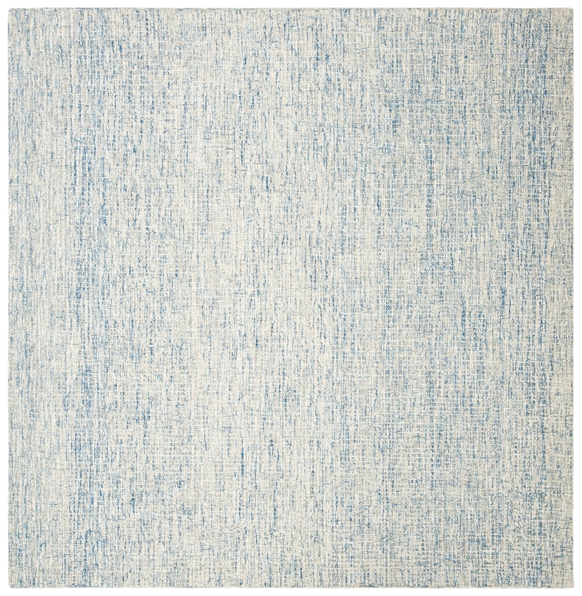Ivory and Blue 4' Square Hand-Tufted Wool Abstract Rug