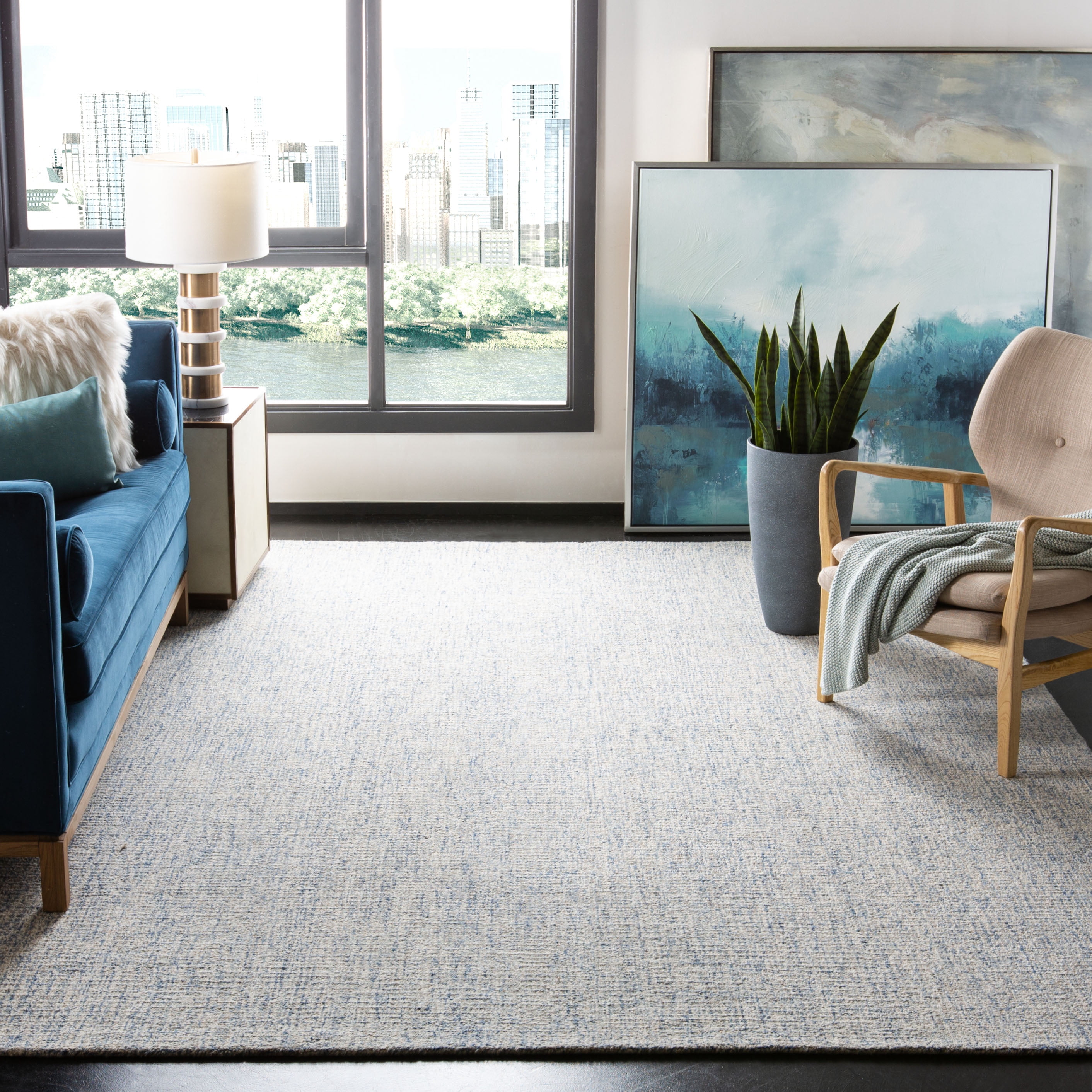 Ivory & Blue Abstract Hand-Tufted Wool Blend Area Rug 8' x 10'