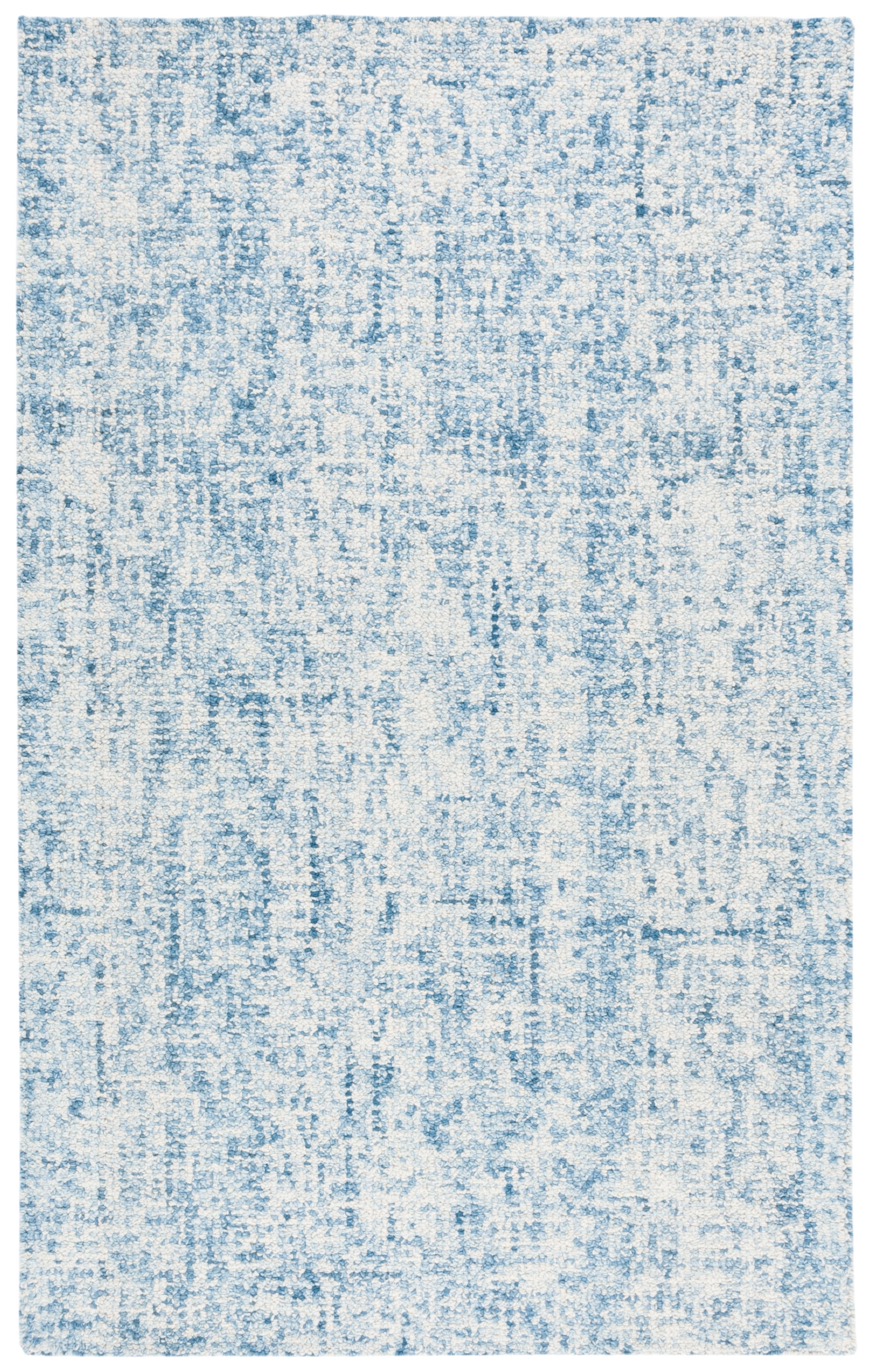 Handmade Blue and Ivory Wool Abstract Tufted Rug, 4' x 6'