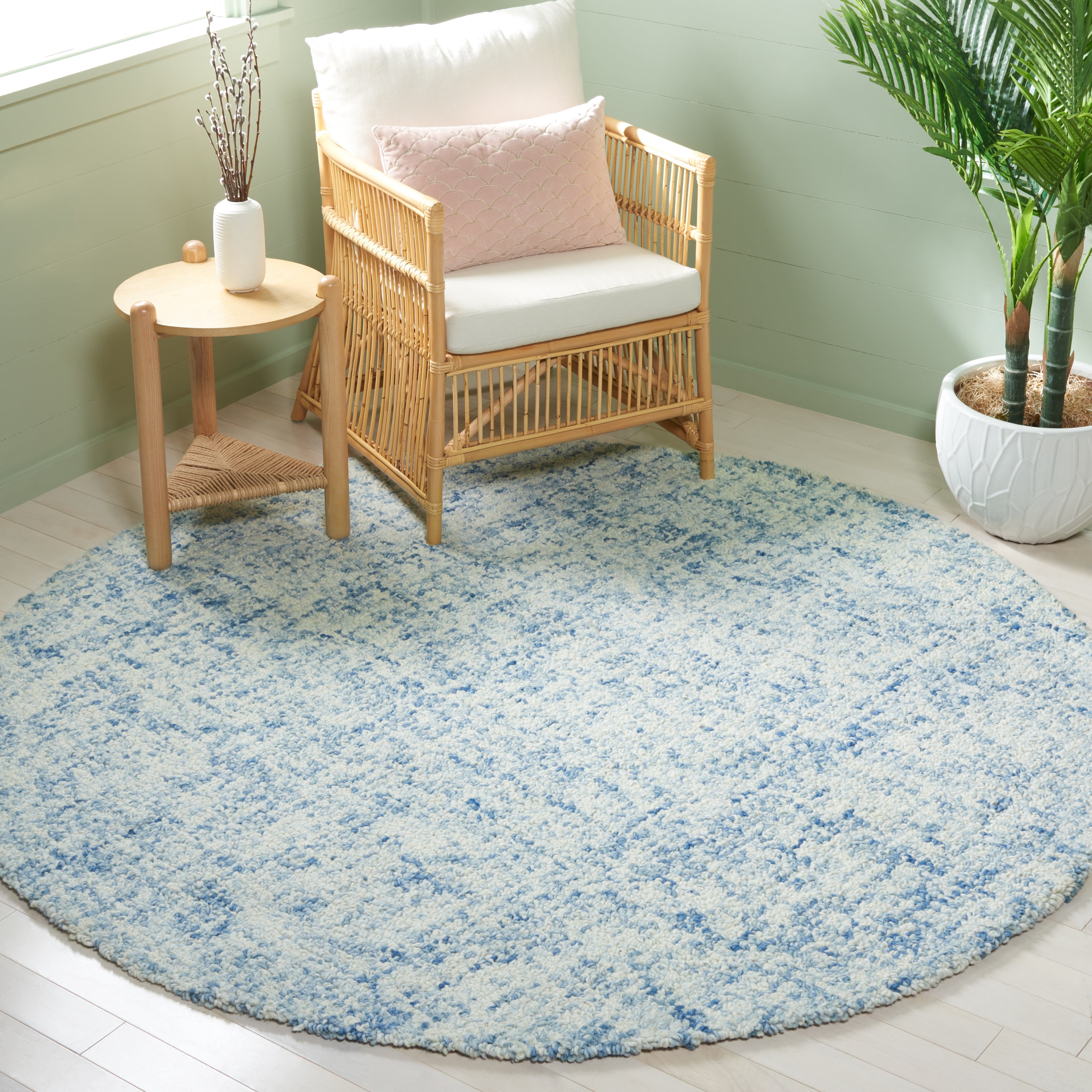 SAFAVIEH Abstract Ethelyn Solid Area Rug, Blue/Ivory, 6' x 6' Round