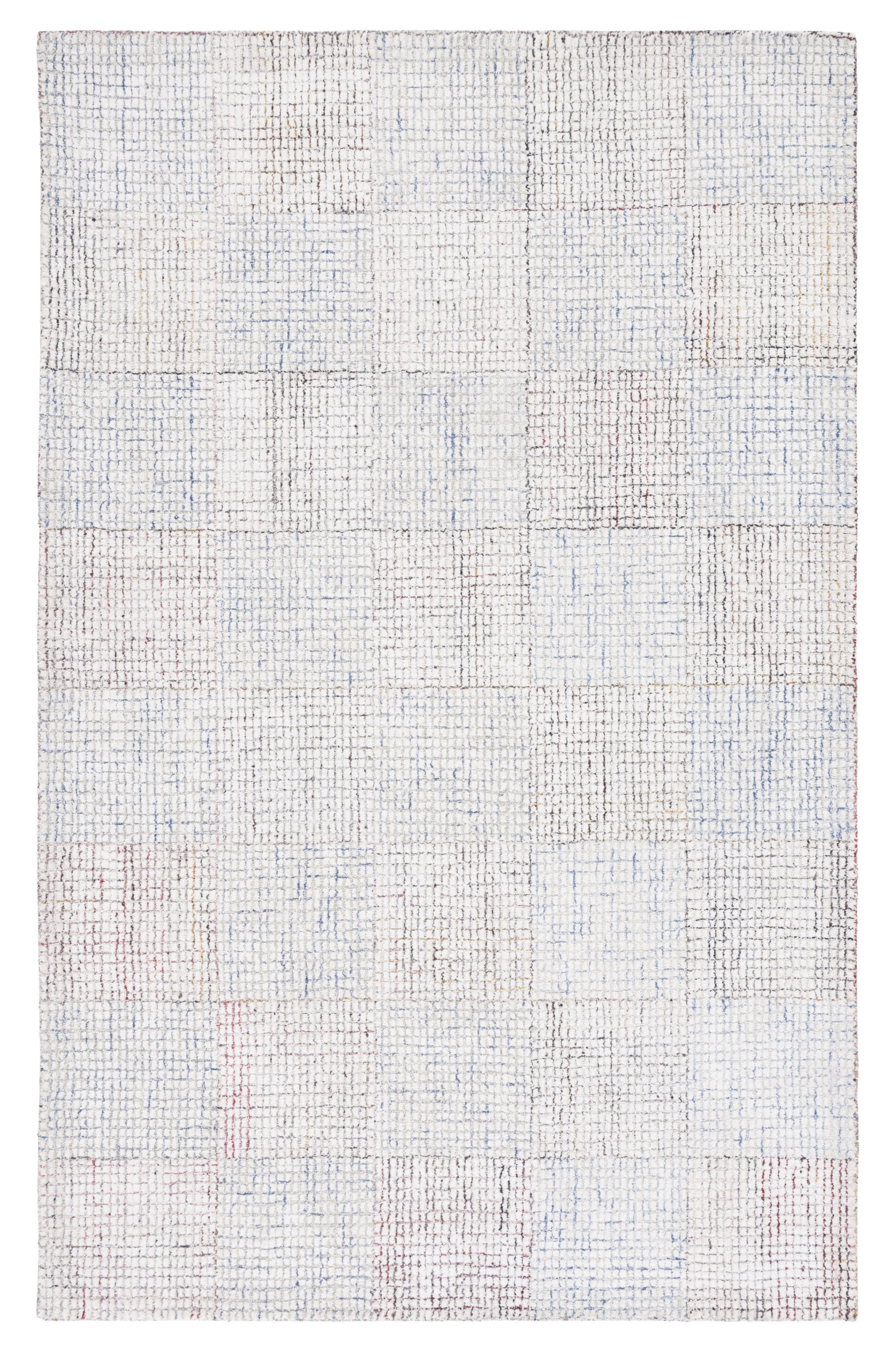 Handmade Ivory and Blue Wool Blend Abstract Area Rug, 5' x 8'
