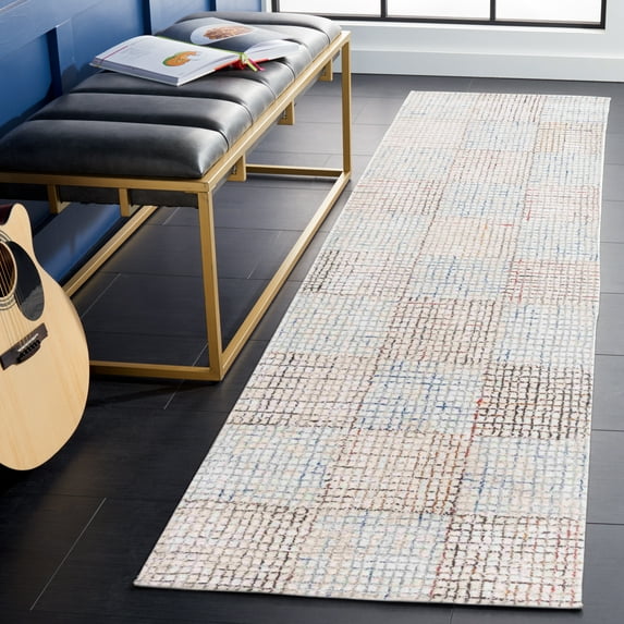SAFAVIEH Abstract Eunice Solid Runner Rug, Ivory/Blue, 2'3" x 8'