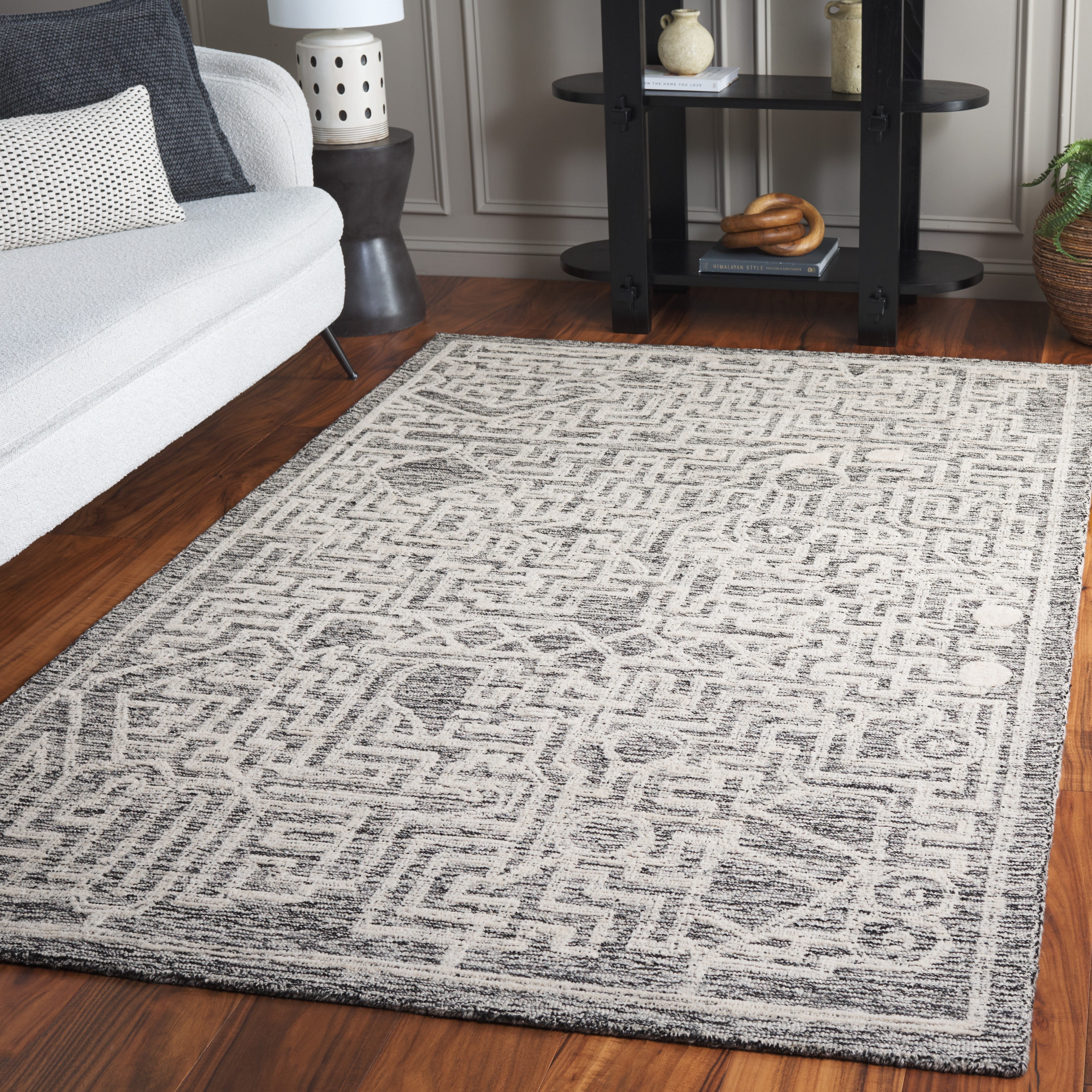 SAFAVIEH Abstract Femie Sunburst Area Rug, Charcoal/Ivory, 4' x 6'