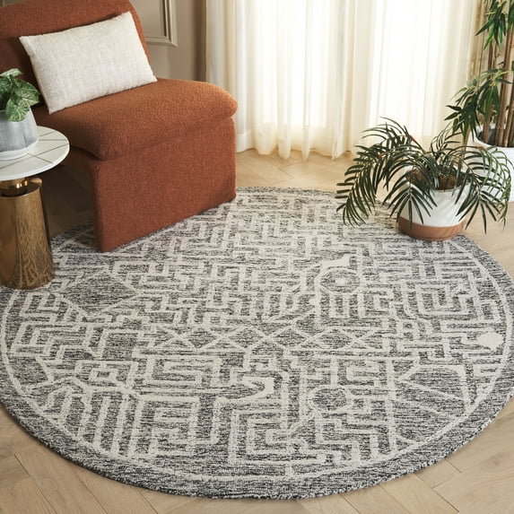 SAFAVIEH Abstract Femie Sunburst Area Rug, Charcoal/Ivory, 6' x 6' Round