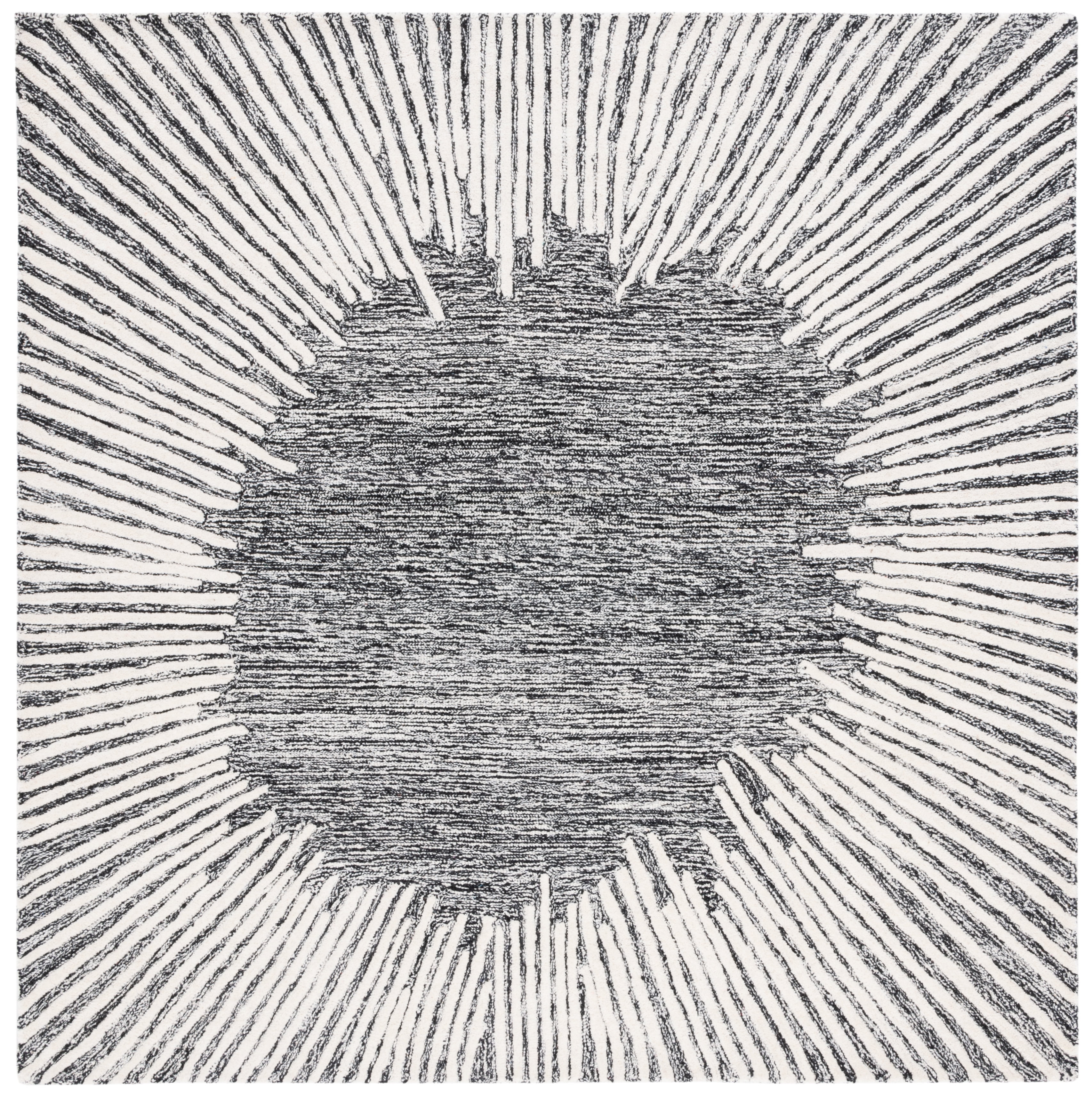 Ivory and Black Abstract Handmade Wool Square Rug, 6 x 6 ft.