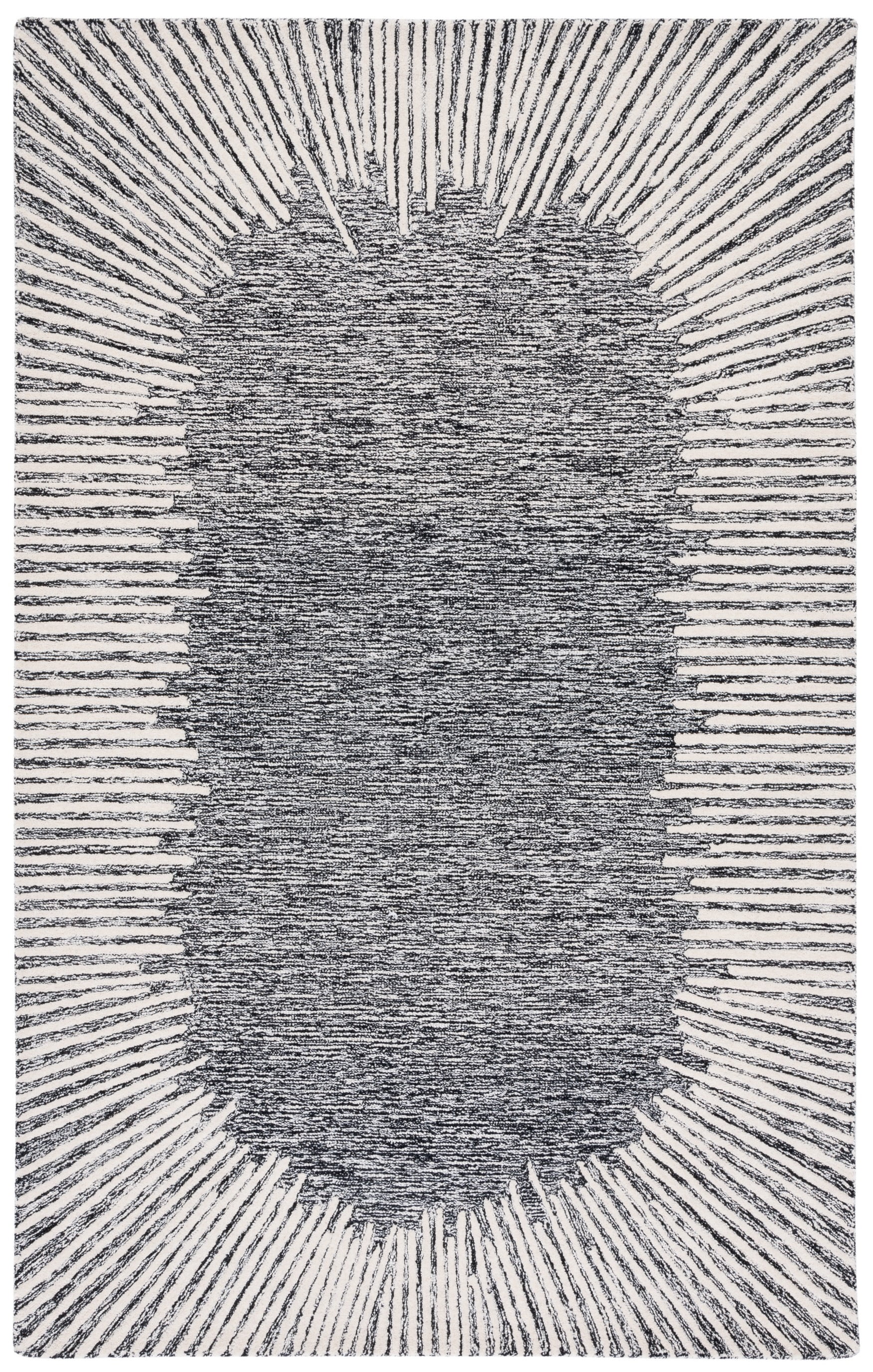 Handmade Abstract Tufted Wool Rug in Black/Ivory - 6' x 9'
